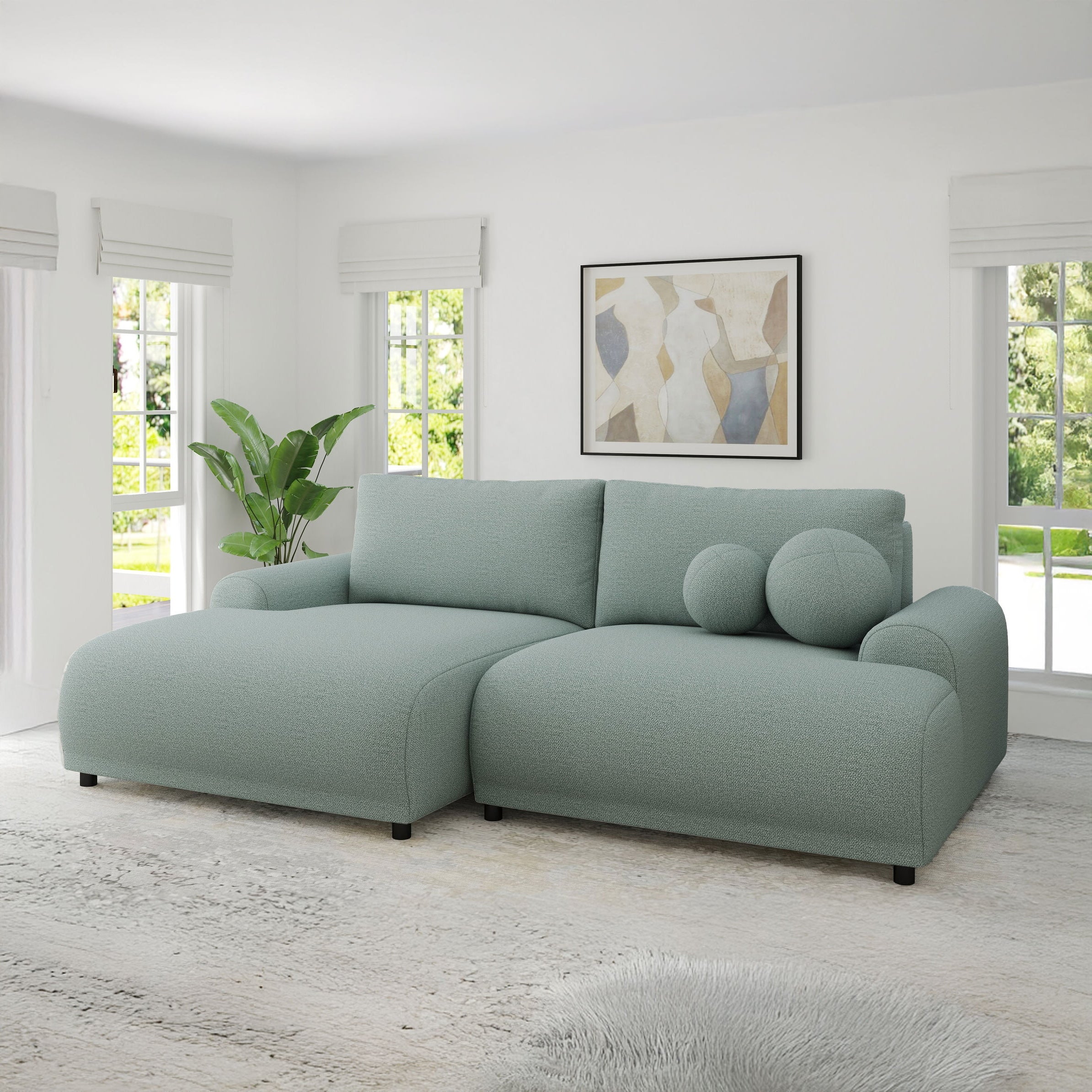 Colțar extensibil dumonde cu ladă de depozitare și șezut confortabil din spumă HR, Carlo Enjoy Verde Mint 240x145 cm