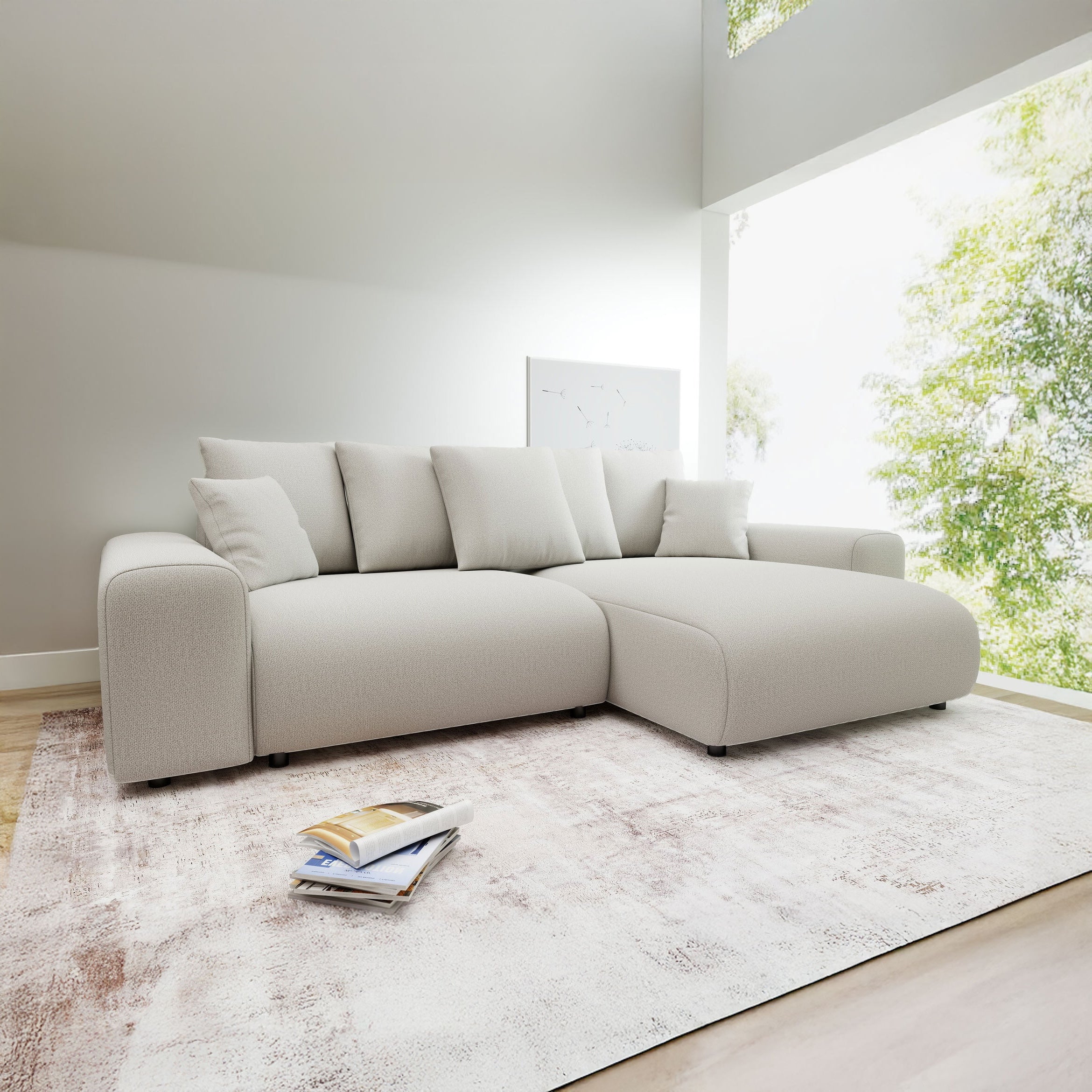 Colțar extensibil dumonde cu ladă de depozitare și șezut confortabil din spumă HR, Luma Enjoy Bej 255x168 cm II