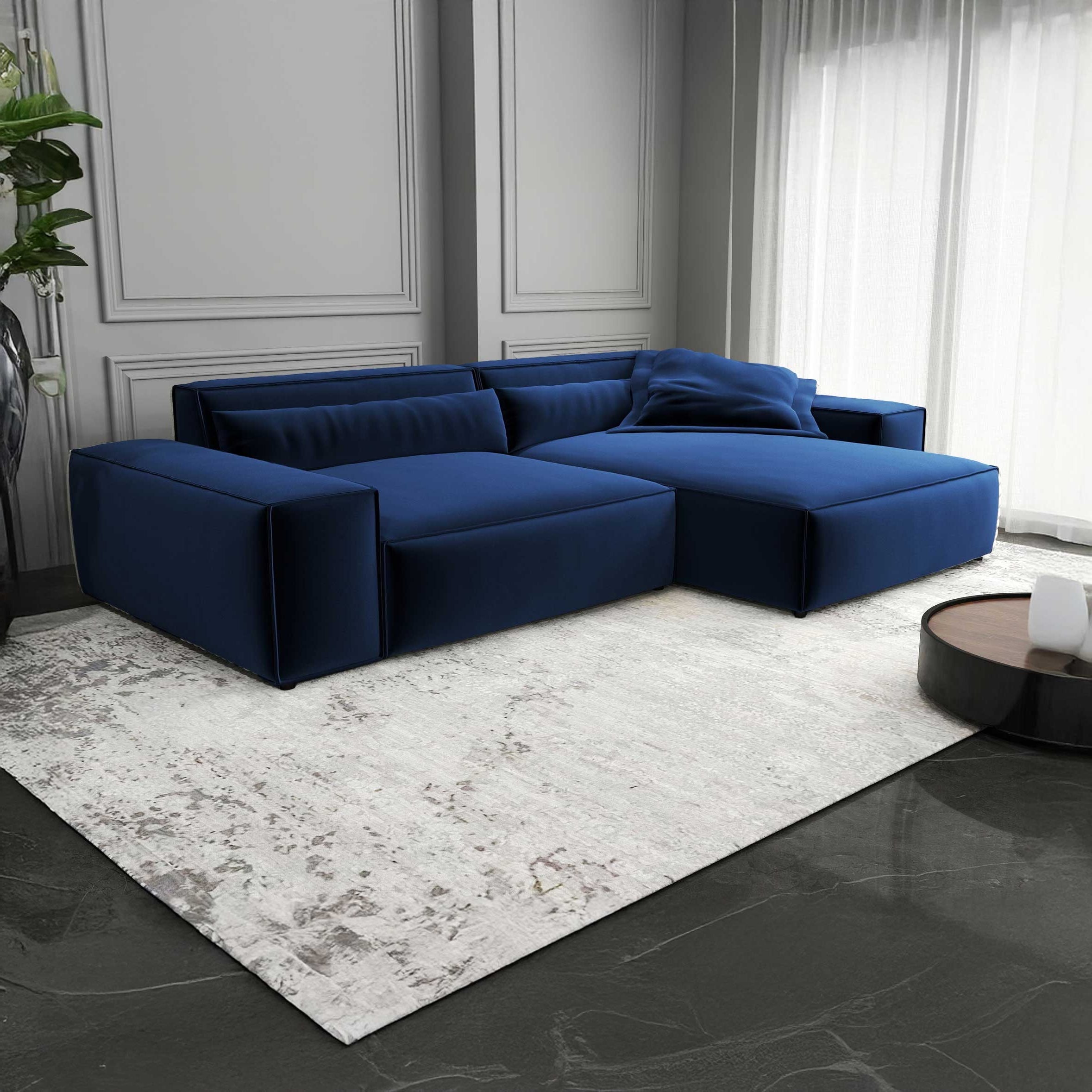 Colțar dumonde cu șezut confortabil din spumă HR, Marvelo Royal Albastru Navy 264x175 cm II