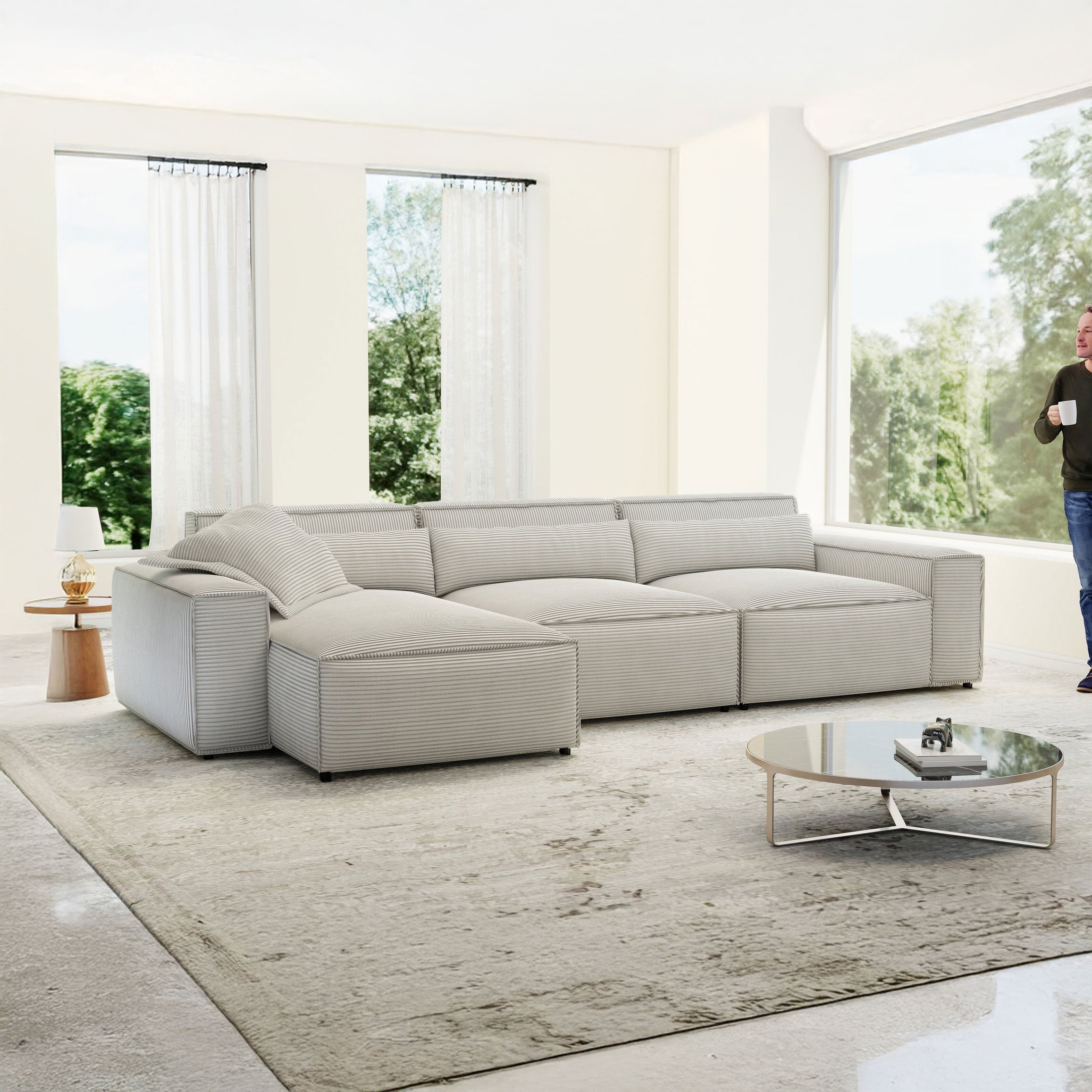 Colțar dumonde cu sezut confortabil din spuma HR, Marvelo XL Zoom Gri Mint 366x175 cm