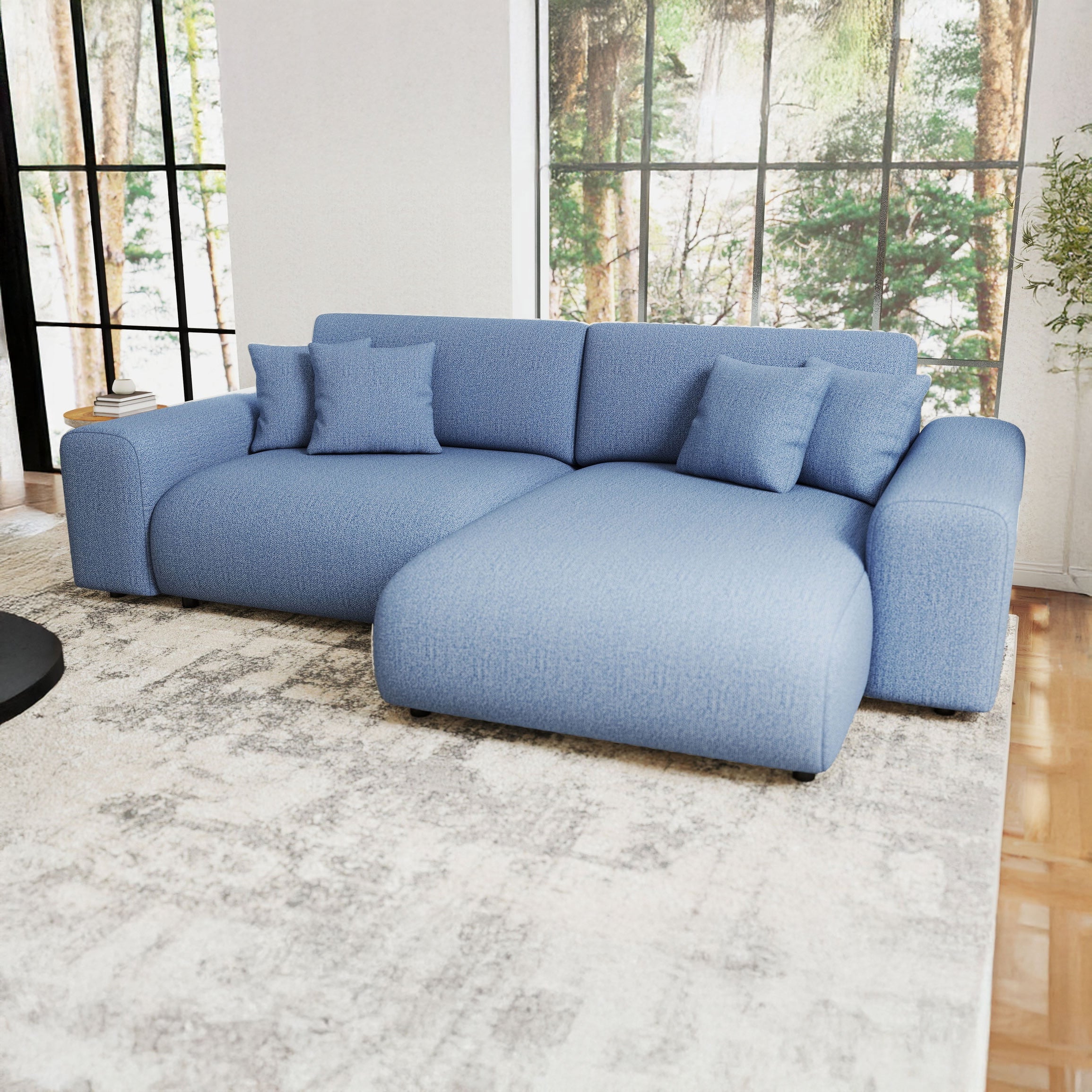 Colțar extensibil dumonde cu ladă de depozitare si sezut confortabil din spuma HR, Sarina Enjoy Albastru 255x168 cm II