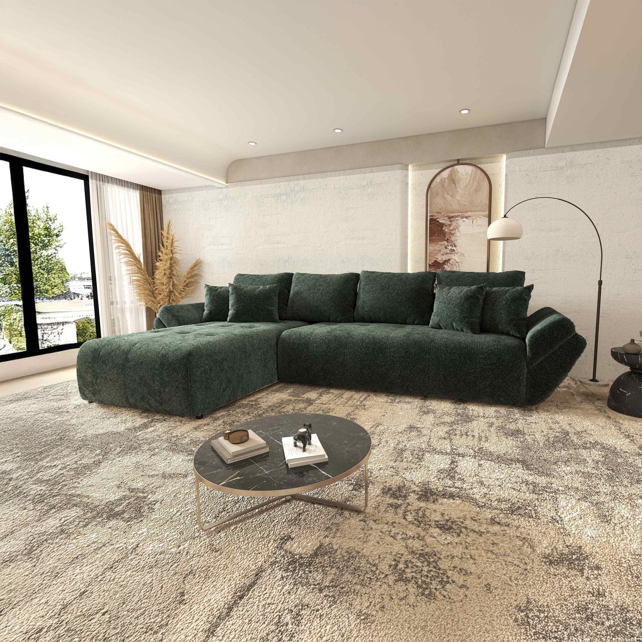 Colțar extensibil dumonde cu ladă de depozitare si sezut confortabil din spuma HR, Berlin XL Euphoria Green 350x185 cm