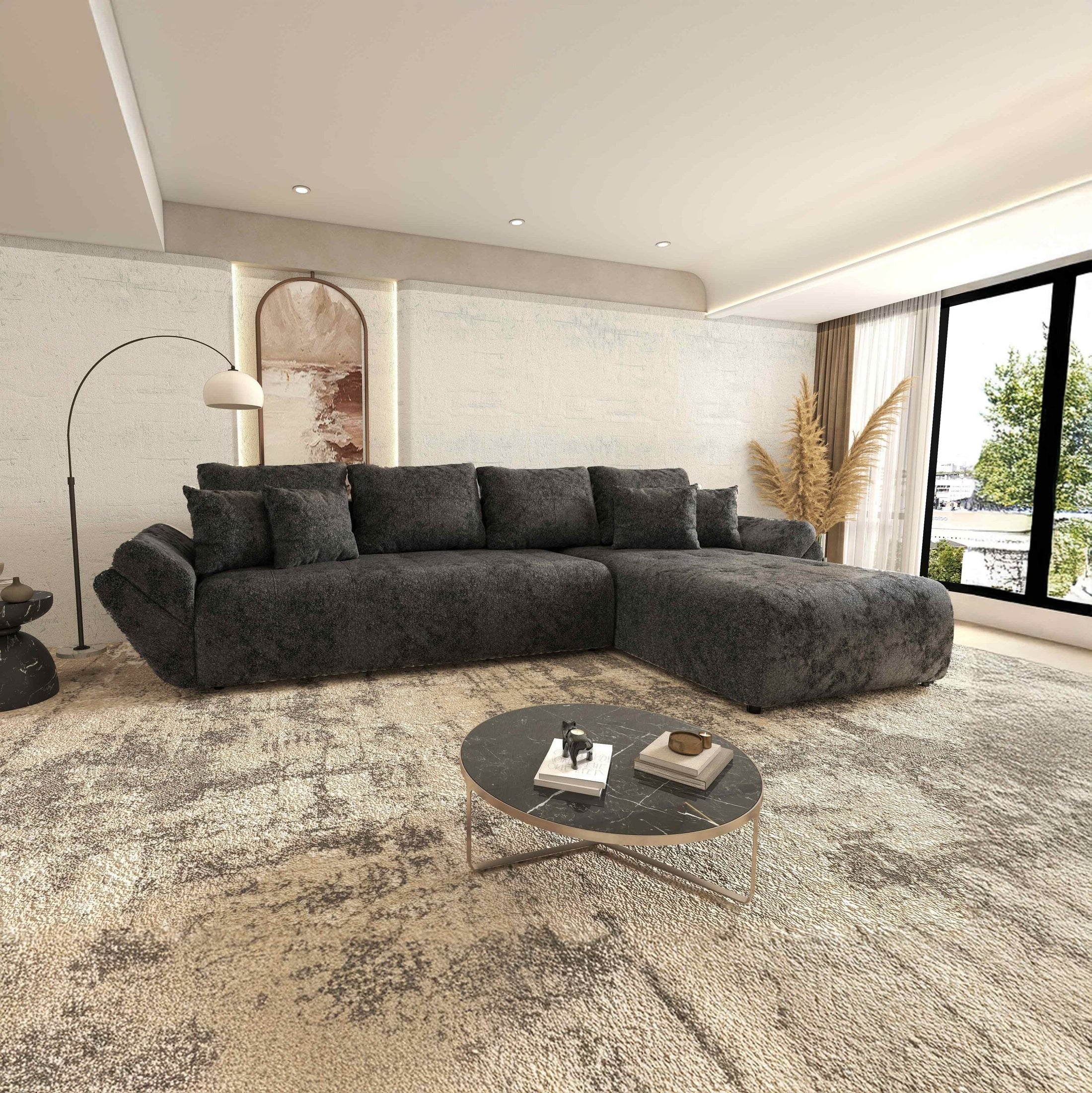 Colțar extensibil dumonde cu ladă de depozitare si sezut confortabil din spuma HR, Berlin XL Euphoria Negru 350x185 cm II