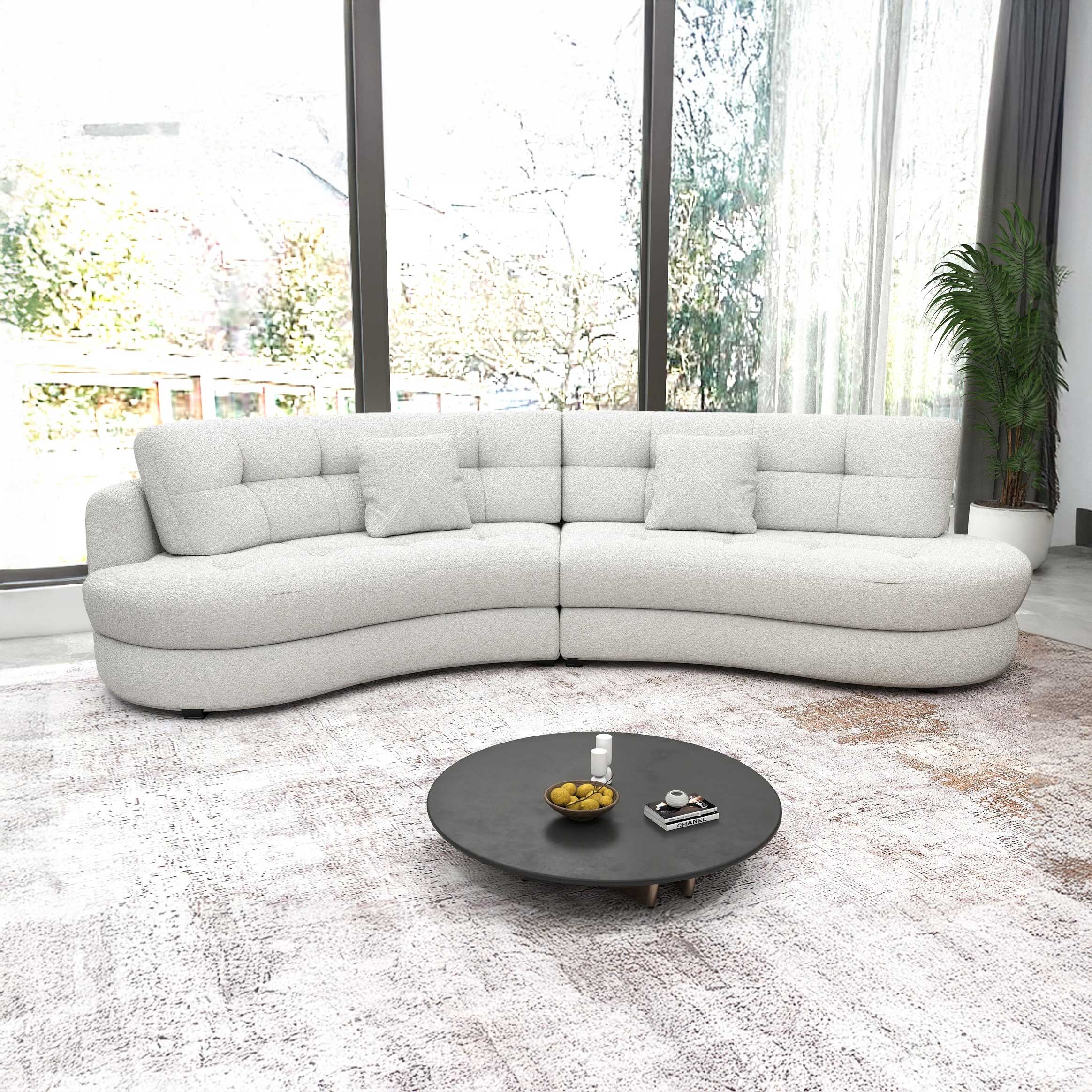 Canapea semirotunda dumonde cu șezut confortabil din spumă HR, Roma Euphoria Alb 300x160 cm