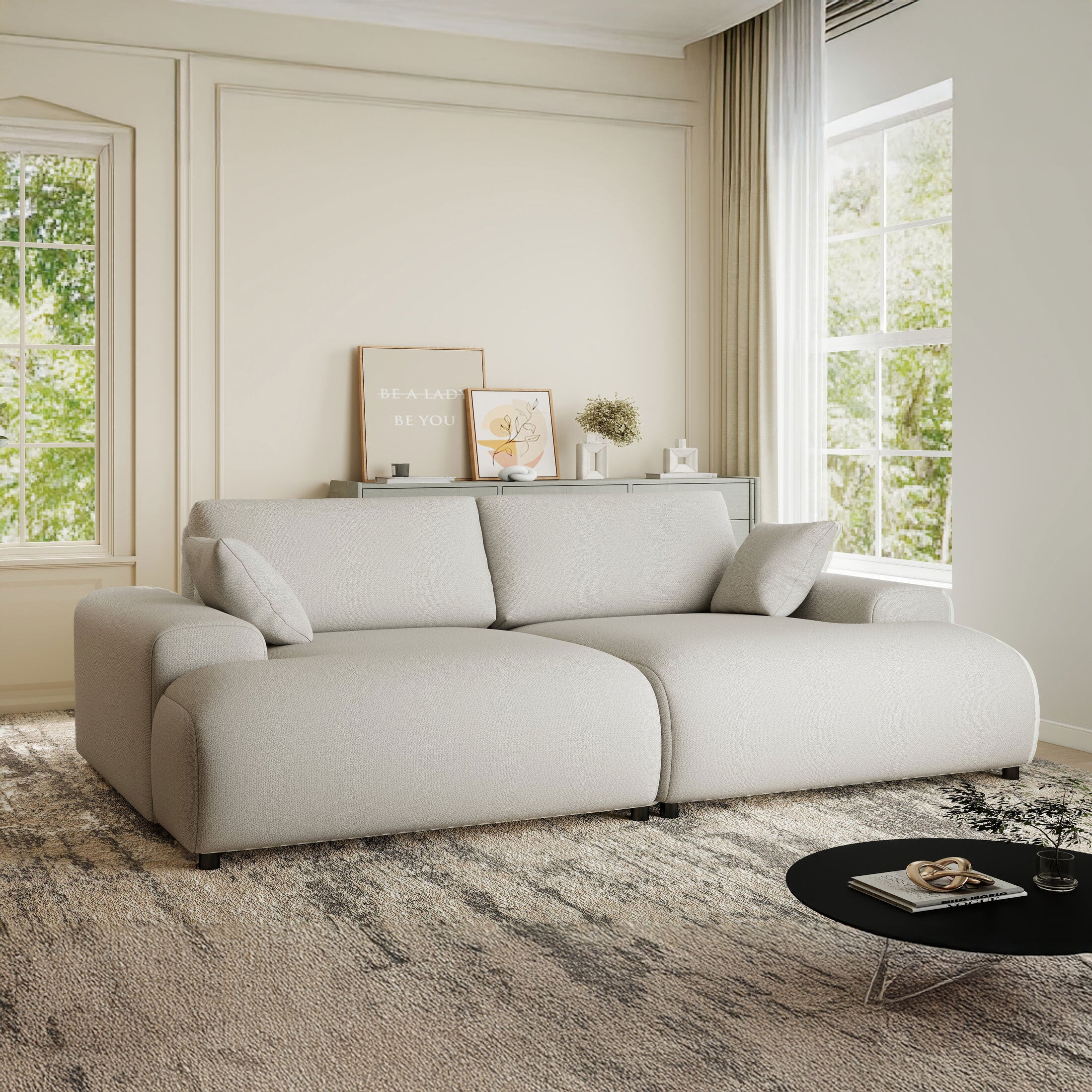 Canapea dumonde cu sezut confortabil din spuma HR, Hudson Enjoy Bej 237x144 cm