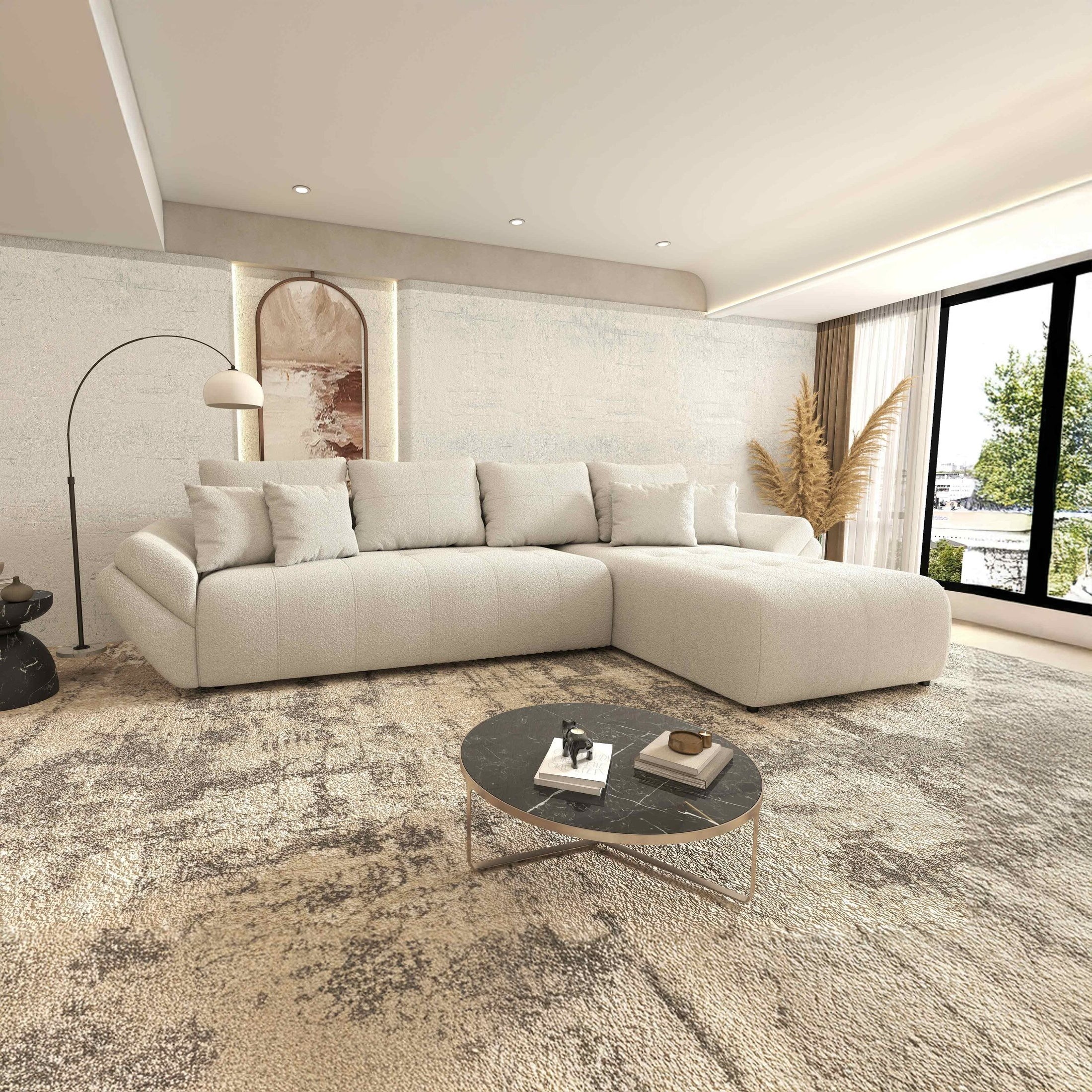 Colțar extensibil dumonde cu ladă de depozitare si sezut confortabil din spuma HR, Berlin XL Euphoria Ivory 350x185 cm II