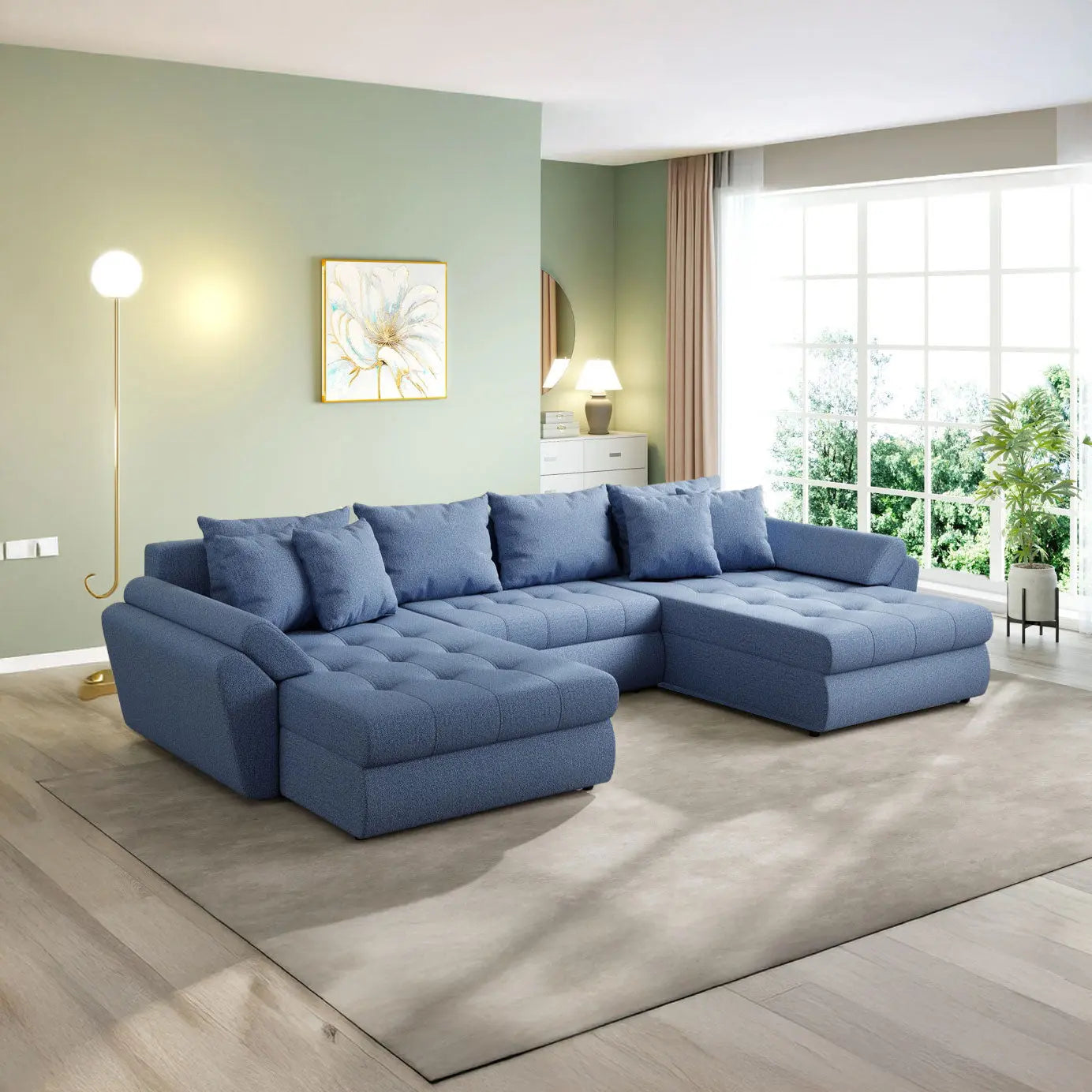 Colțar extensibil dumonde cu ladă de depozitare si sezut confortabil din spuma HR, Loana U Enjoy Blue 355x185 cm Fabrica