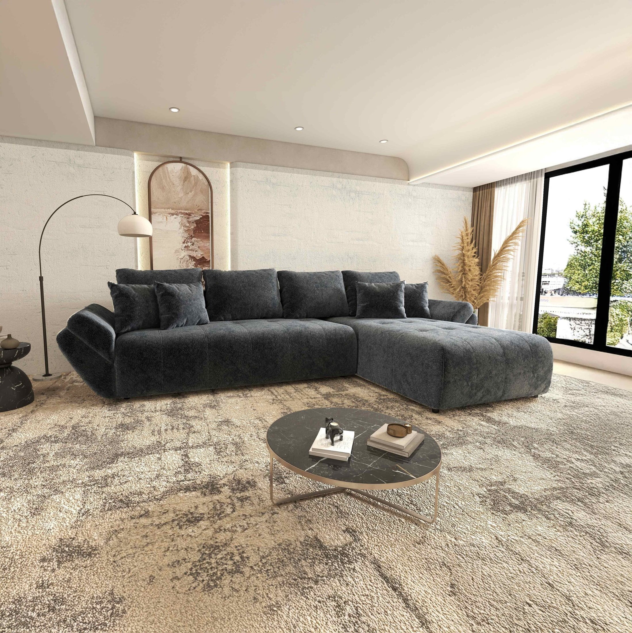 Colțar extensibil dumonde cu ladă de depozitare si sezut confortabil din spuma HR, Berlin XL Euphoria Graphite 350x185 cm II