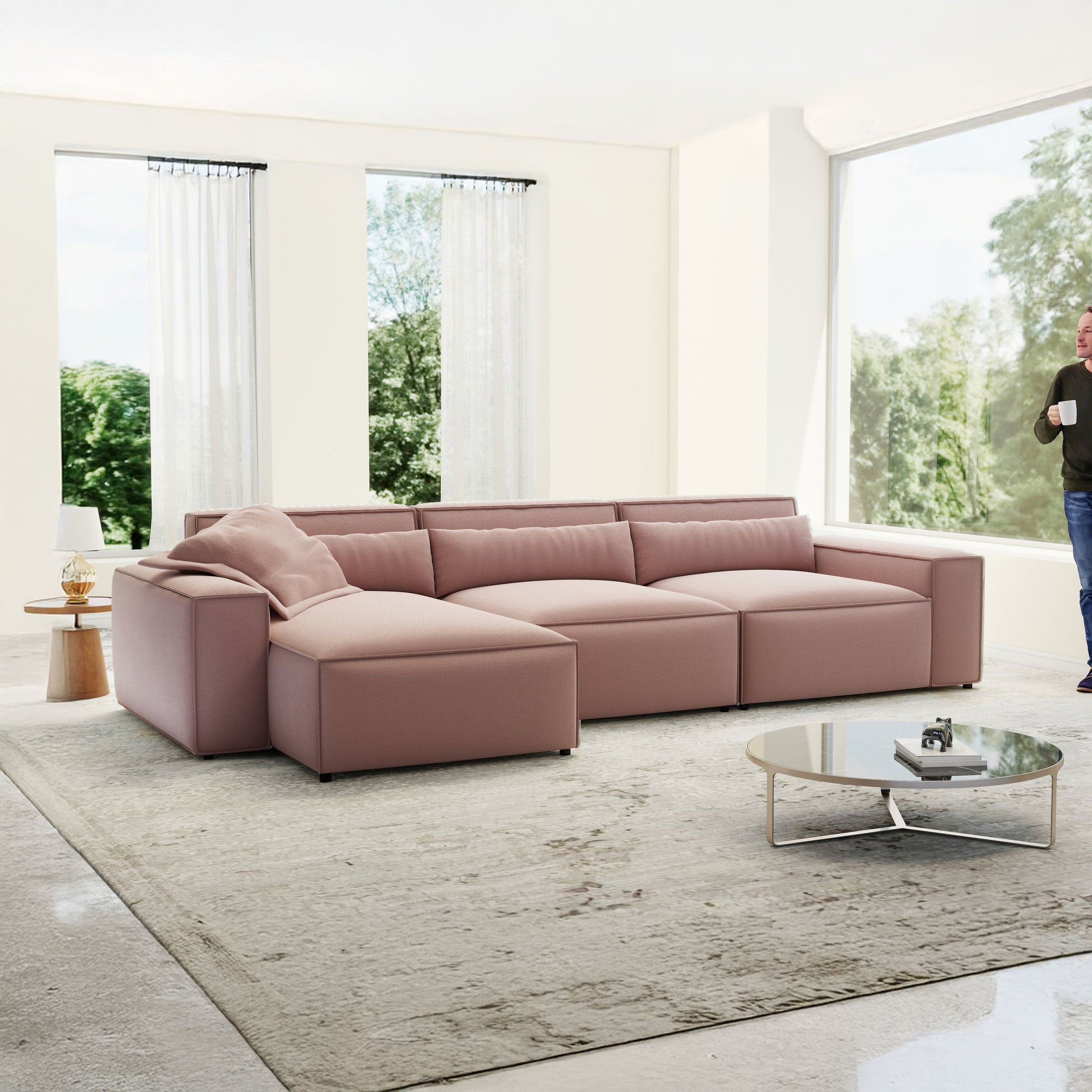 Colțar dumonde cu sezut confortabil din spuma HR, Marvelo XL Royal Roz 366x175 cm