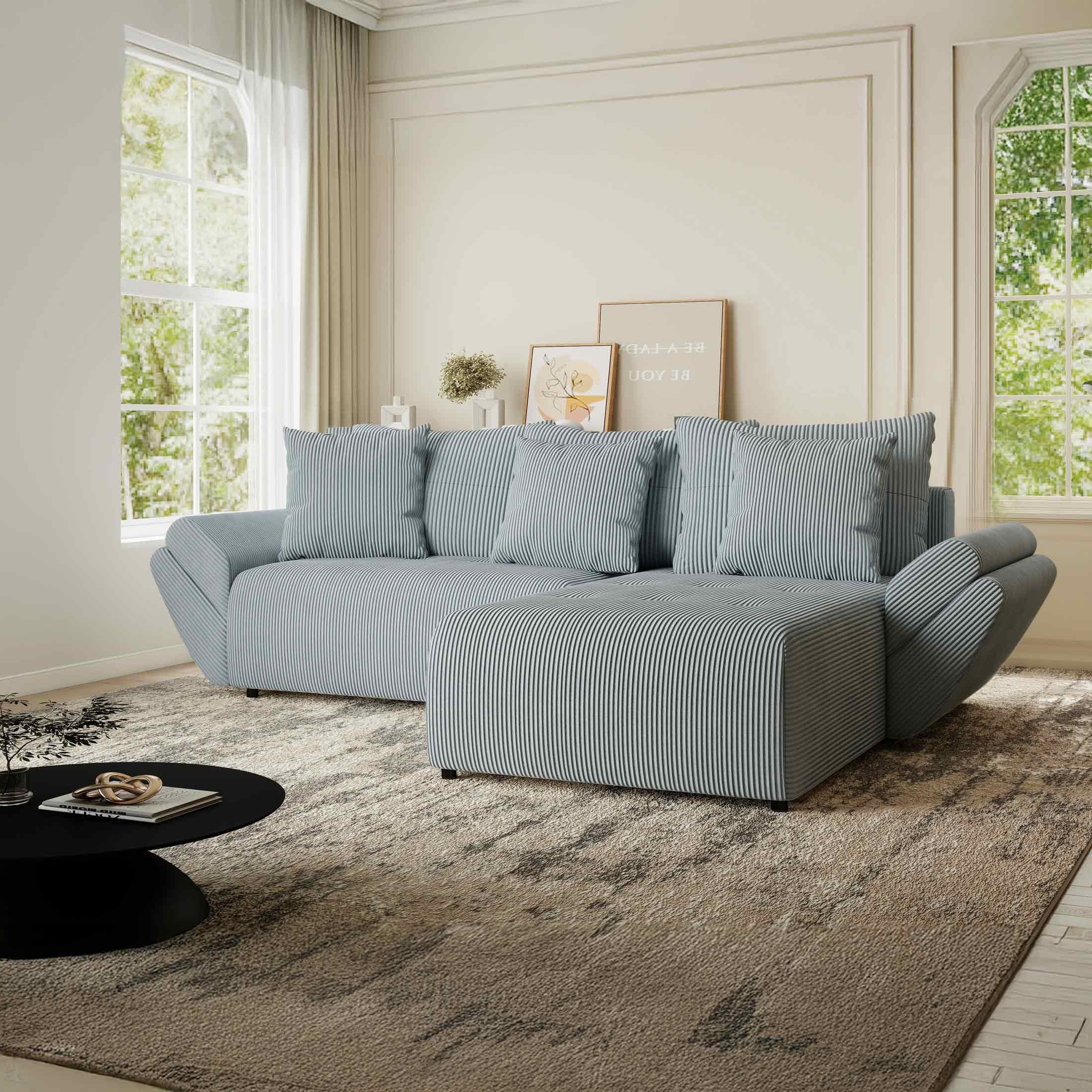 Colțar extensibil dumonde cu ladă de depozitare si sezut confortabil din spuma HR, Berlin Zoom Gri Mint 280x185 cm II