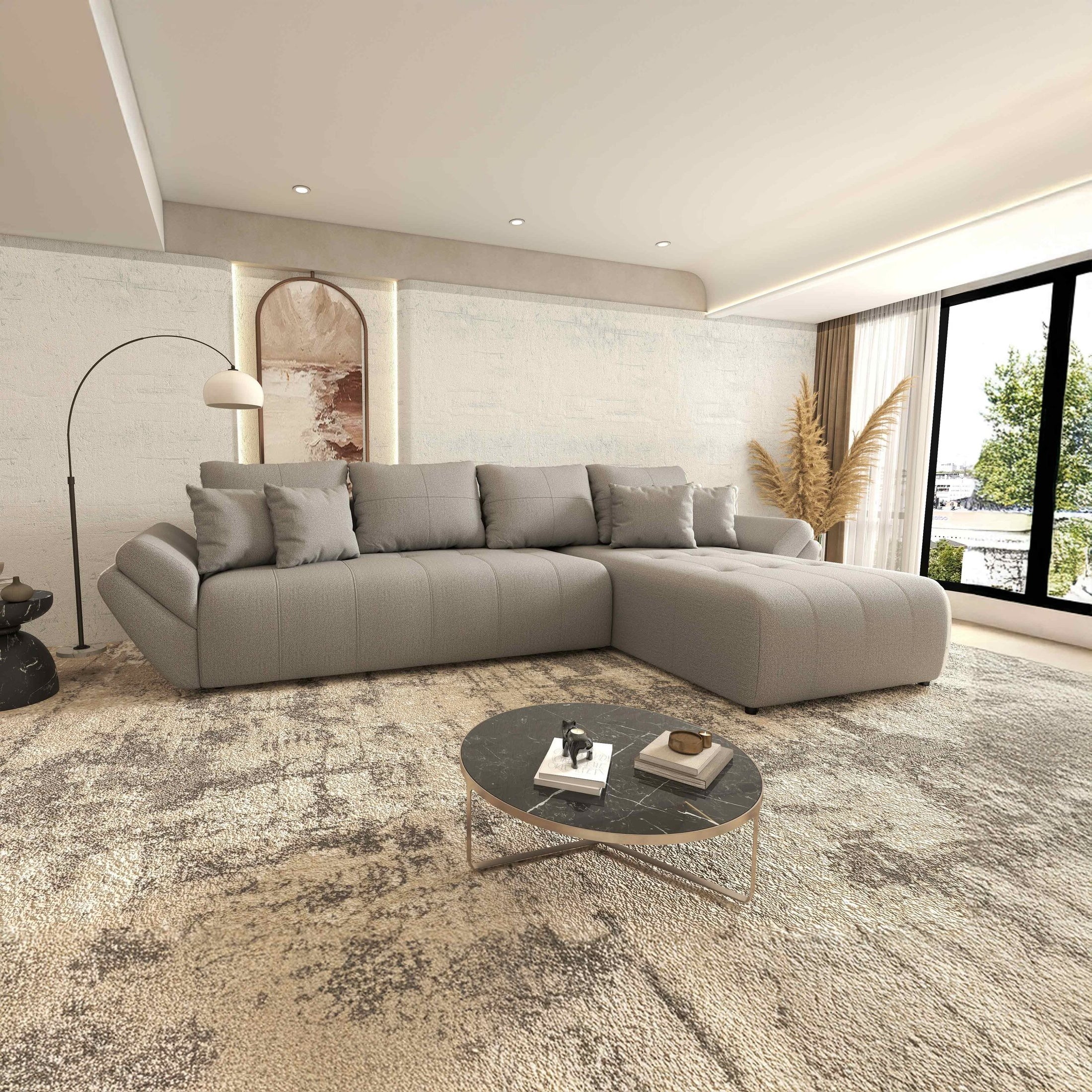 Colțar extensibil dumonde cu ladă de depozitare si sezut confortabil din spuma HR, Berlin XL Enjoy Grey 350x185 cm II