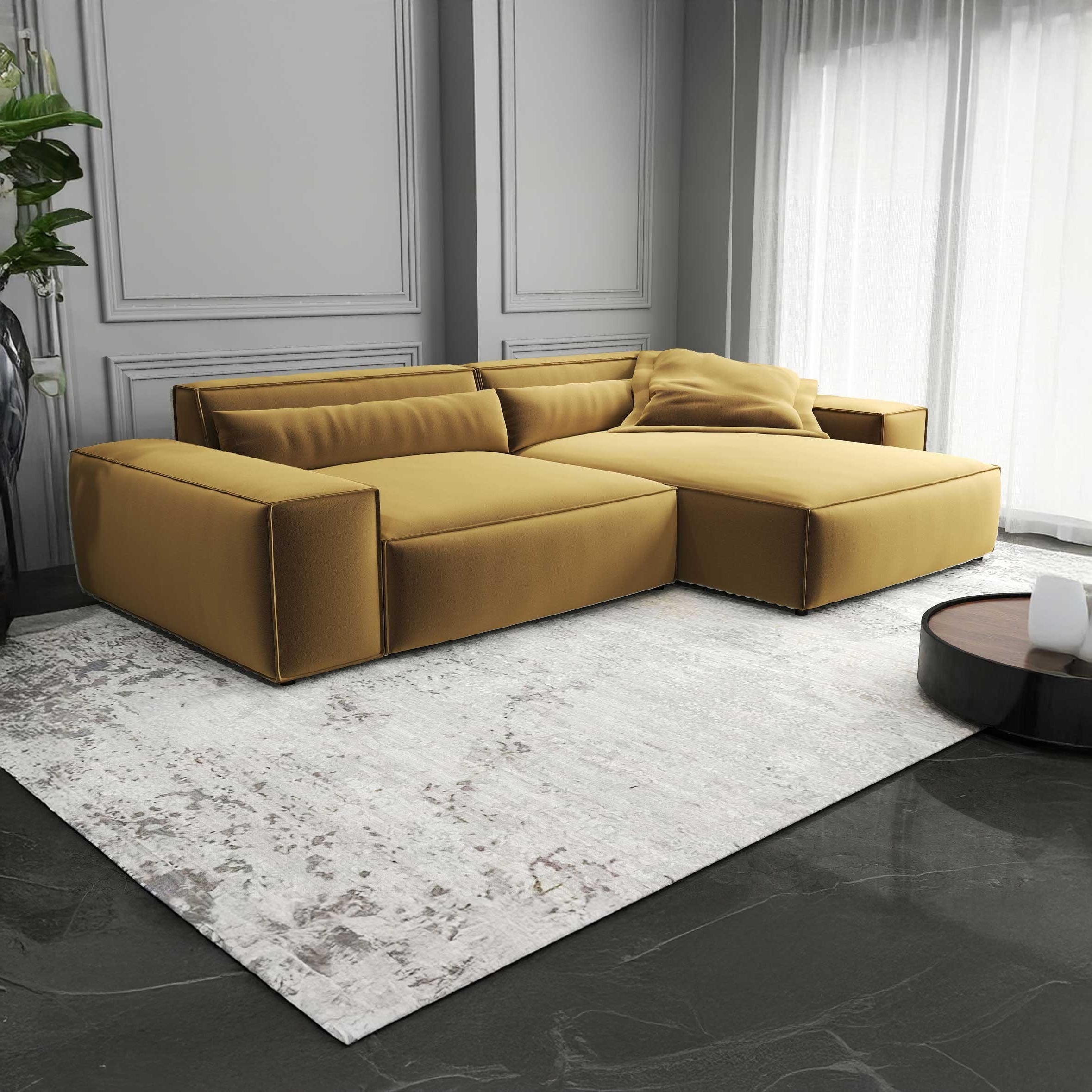 Colțar dumonde cu șezut confortabil din spumă HR, Marvelo Royal Mustar 264x175 cm II