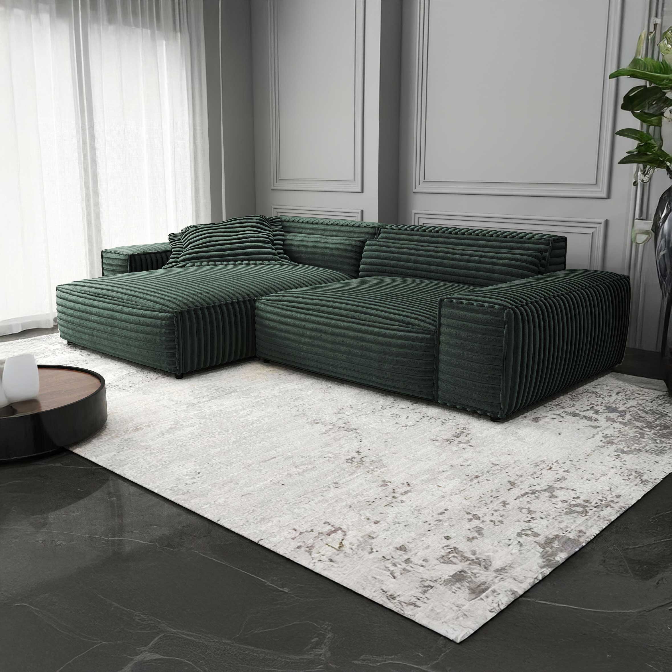 Colțar dumonde cu șezut confortabil din spumă HR, Marvelo Ambience Verde 264x175 cm