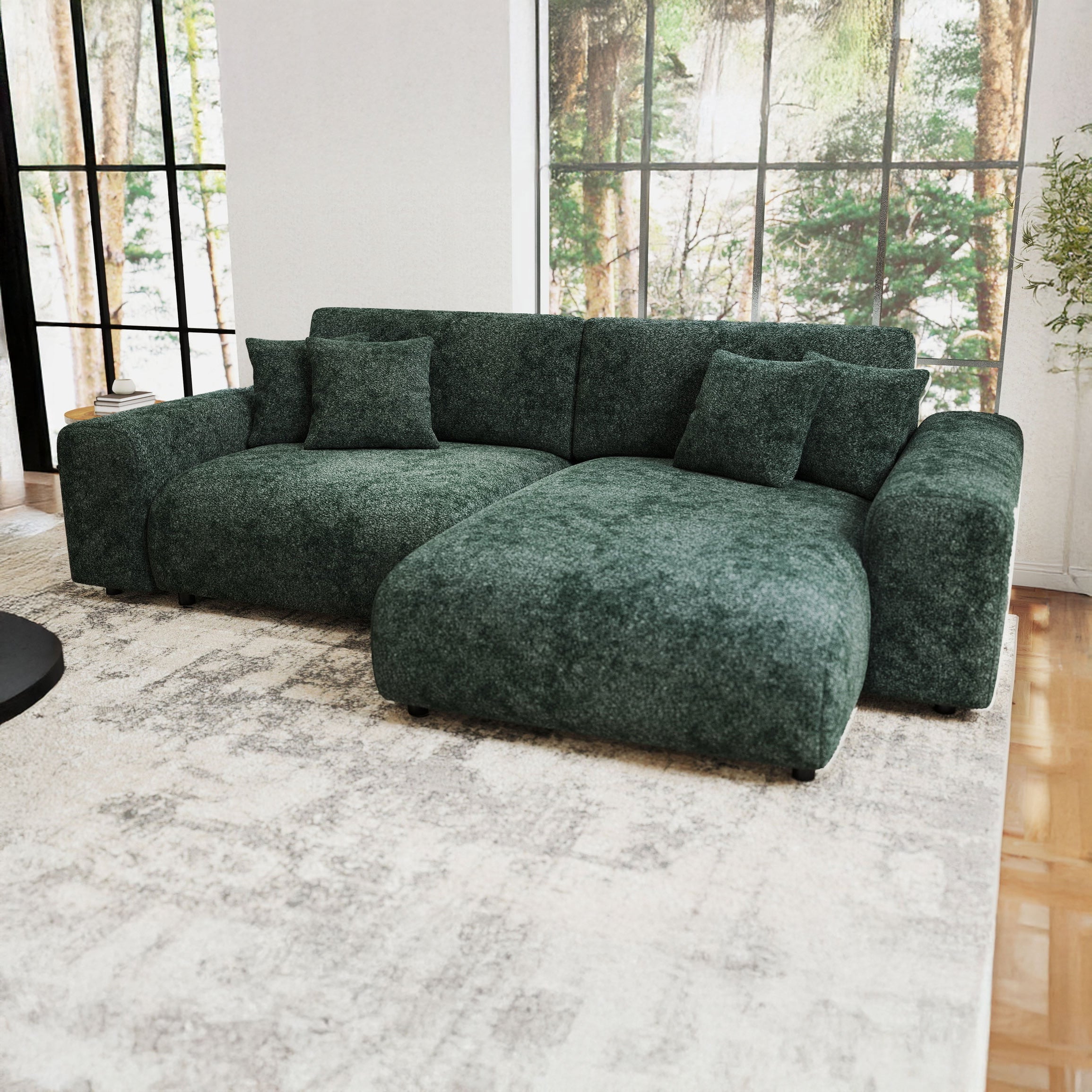 Colțar extensibil dumonde cu ladă de depozitare si sezut confortabil din spuma HR, Sarina Euphoria Verde 255x168 cm II