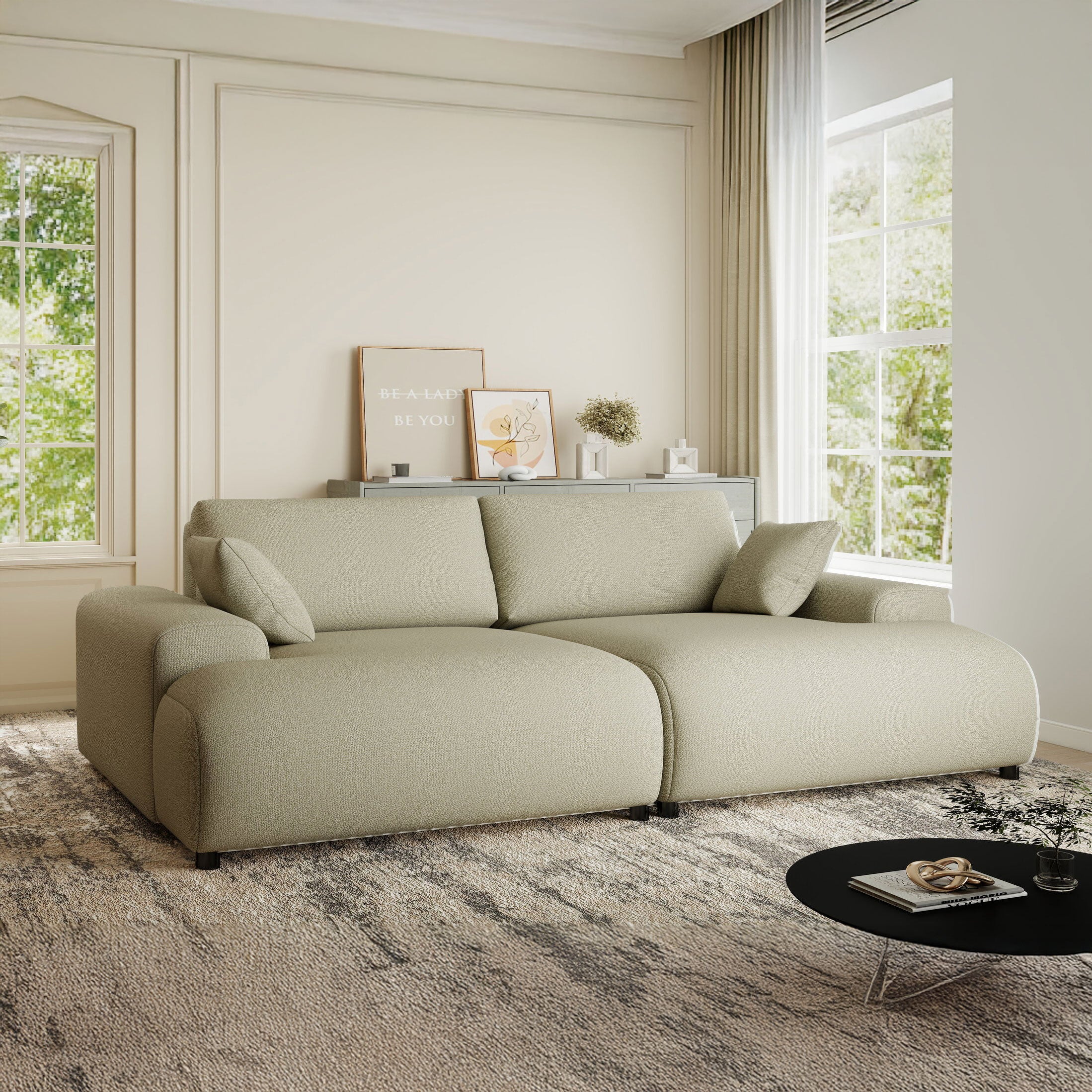 Canapea dumonde cu sezut confortabil din spuma HR, Hudson Enjoy Bej 237x144 cm