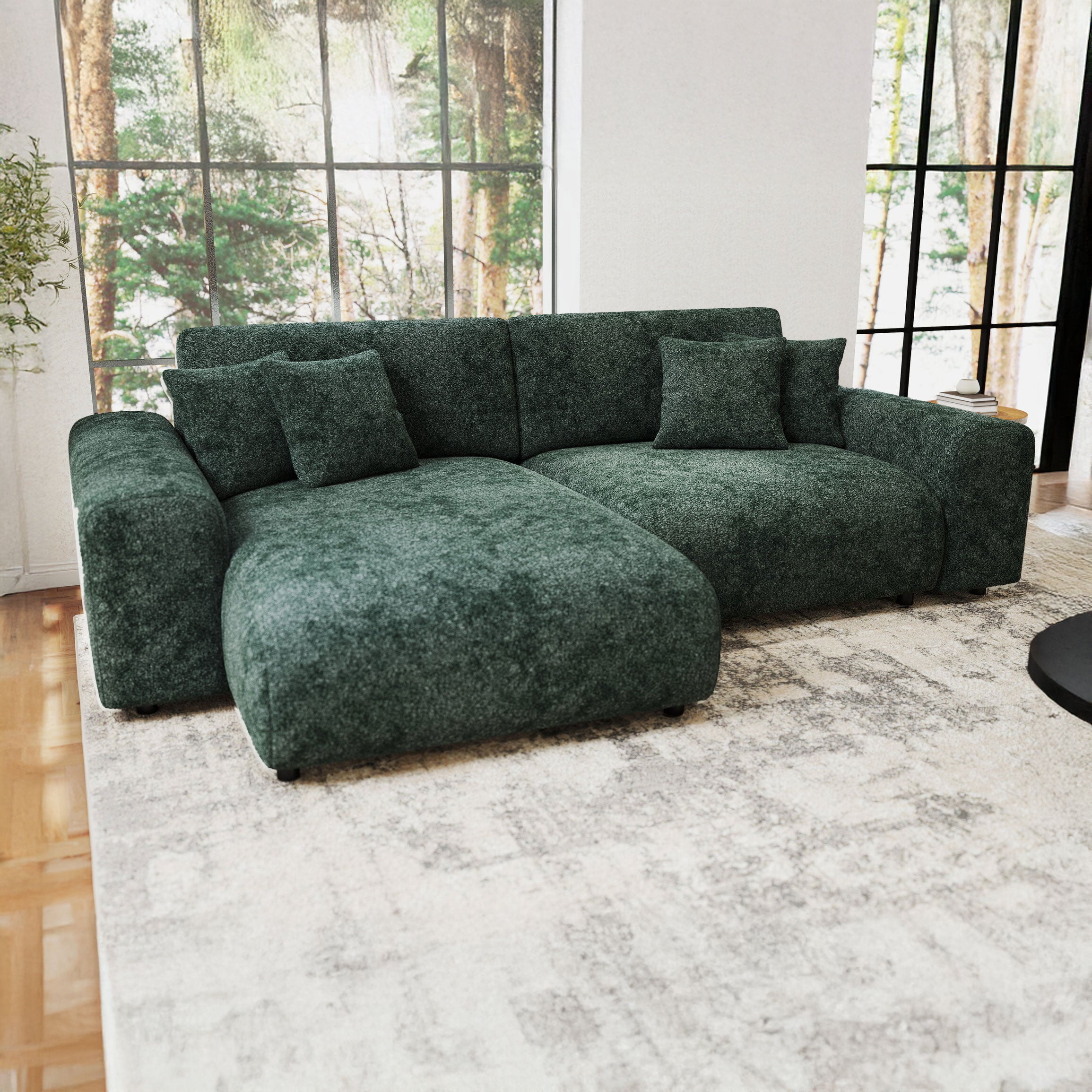 Colțar extensibil dumonde cu ladă de depozitare si sezut confortabil din spuma HR, Sarina Euphoria Verde 255x168 cm