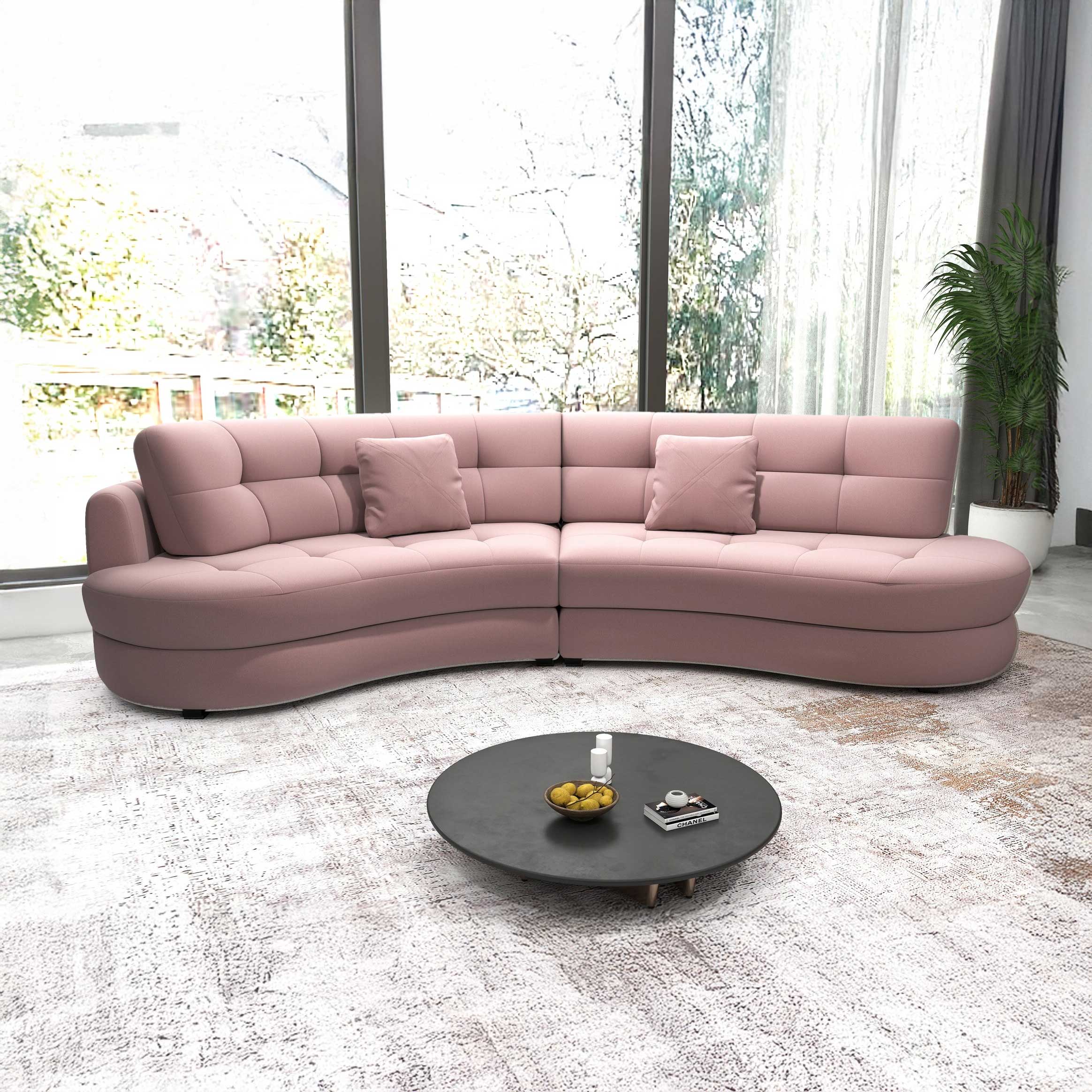 Canapea semirotunda dumonde cu șezut confortabil din spumă HR, Roma Royal Roz 300x160 cm