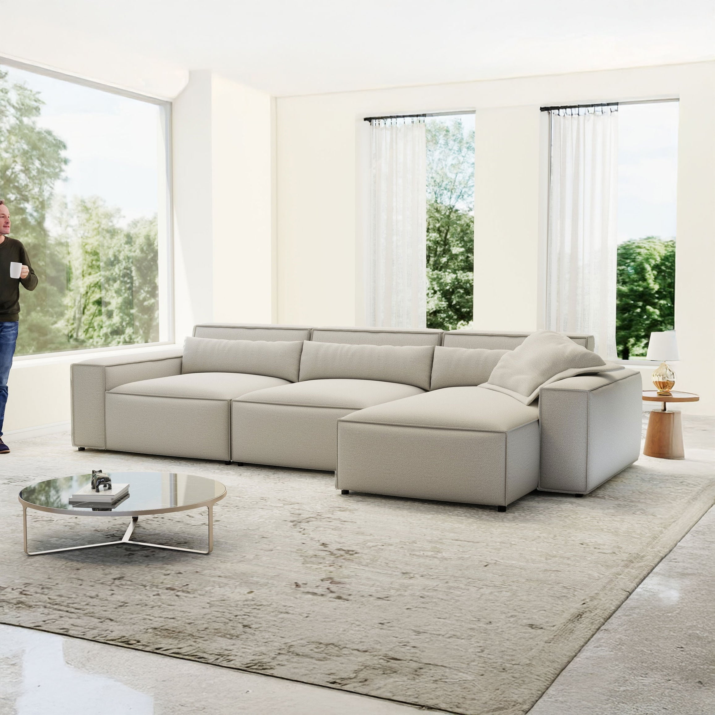 Colțar dumonde cu sezut confortabil din spuma HR, Marvelo XL Enjoy Bej 366x175 cm II