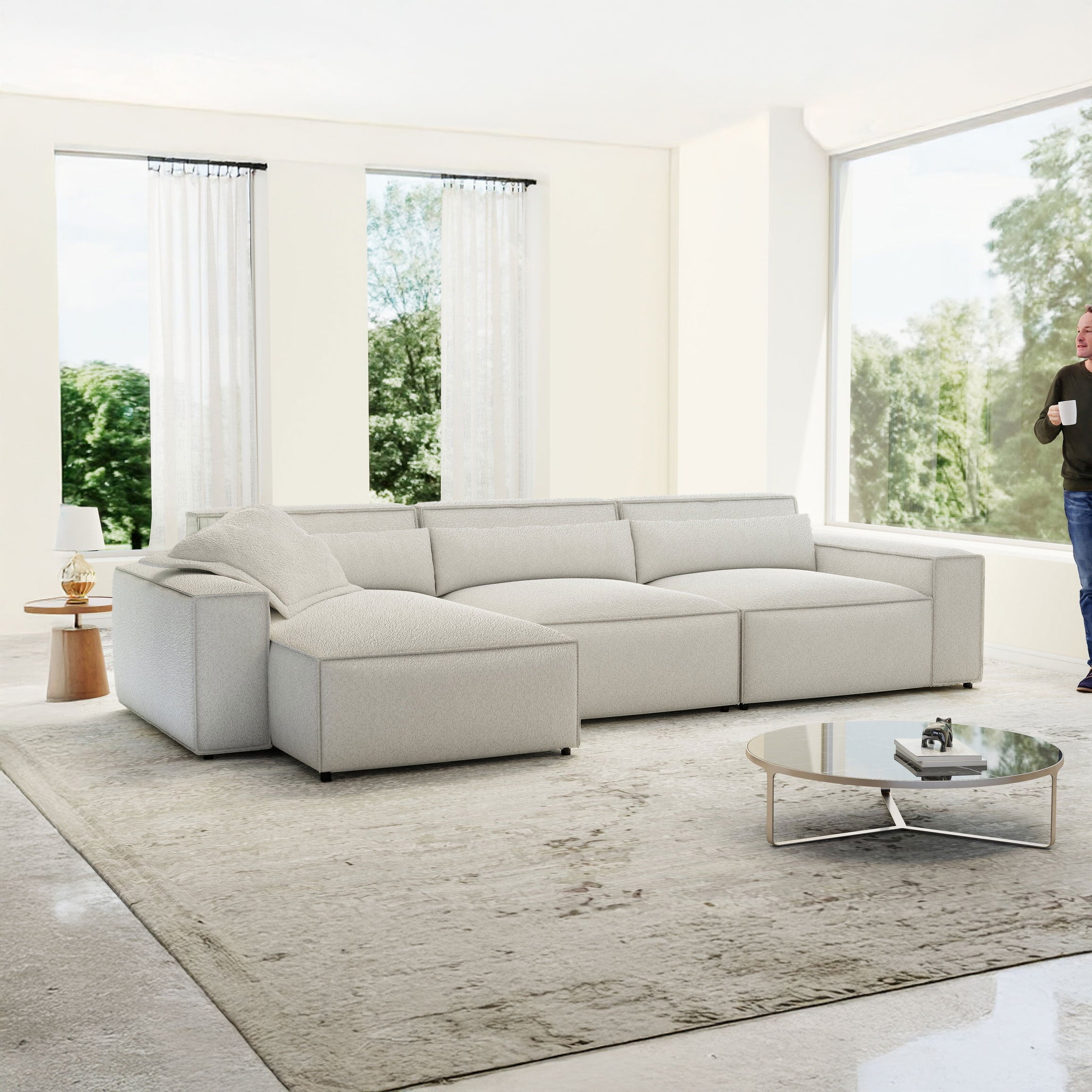 Colțar dumonde cu sezut confortabil din spuma HR, Marvelo XL Euphoria Alb 366x175 cm