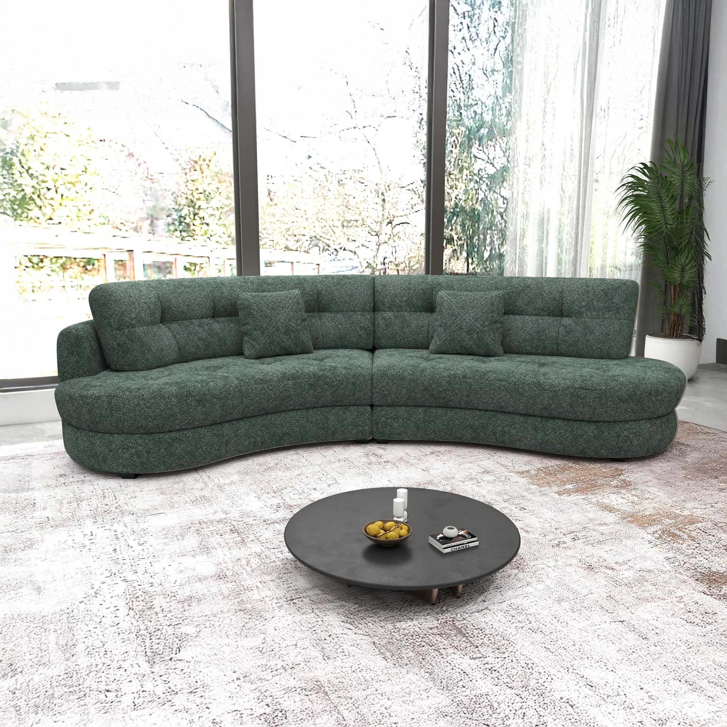 Canapea semirotunda dumonde cu șezut confortabil din spumă HR, Roma Euphoria Verde 300x160 cm