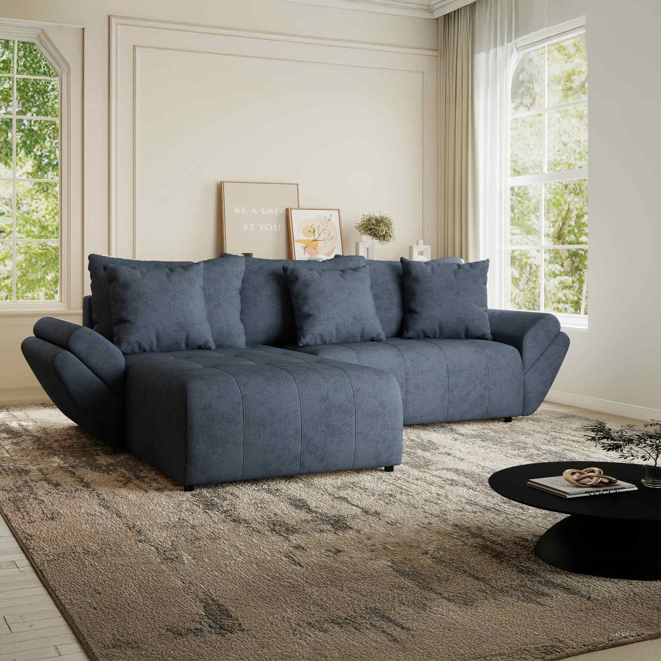 Colțar extensibil dumonde cu ladă de depozitare si sezut confortabil din spuma HR, Berlin Enjoy Antracit 280x185 cm