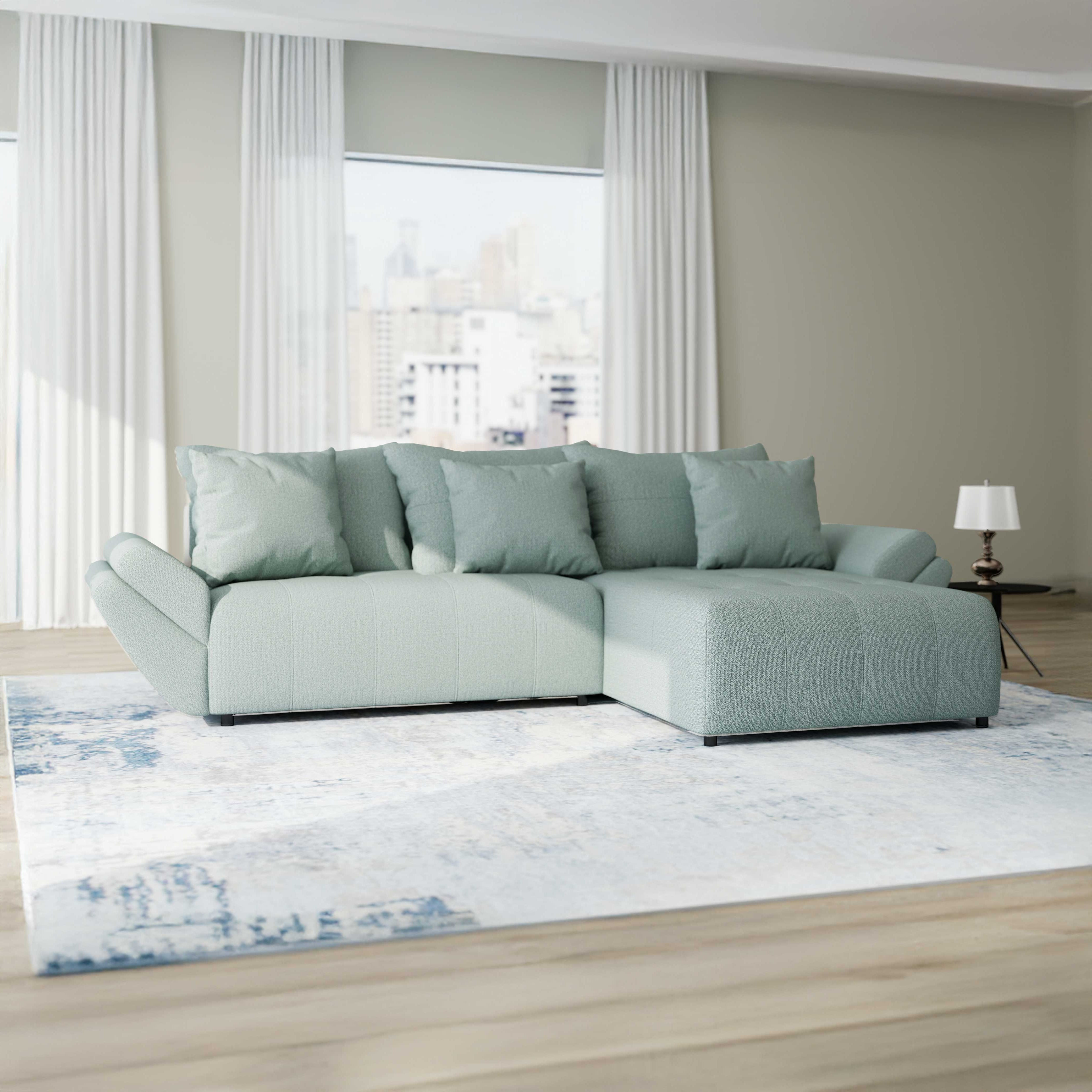 Colțar extensibil dumonde cu ladă de depozitare si sezut confortabil din spuma HR, Berlin Enjoy Verde Mint 280x185 cm II