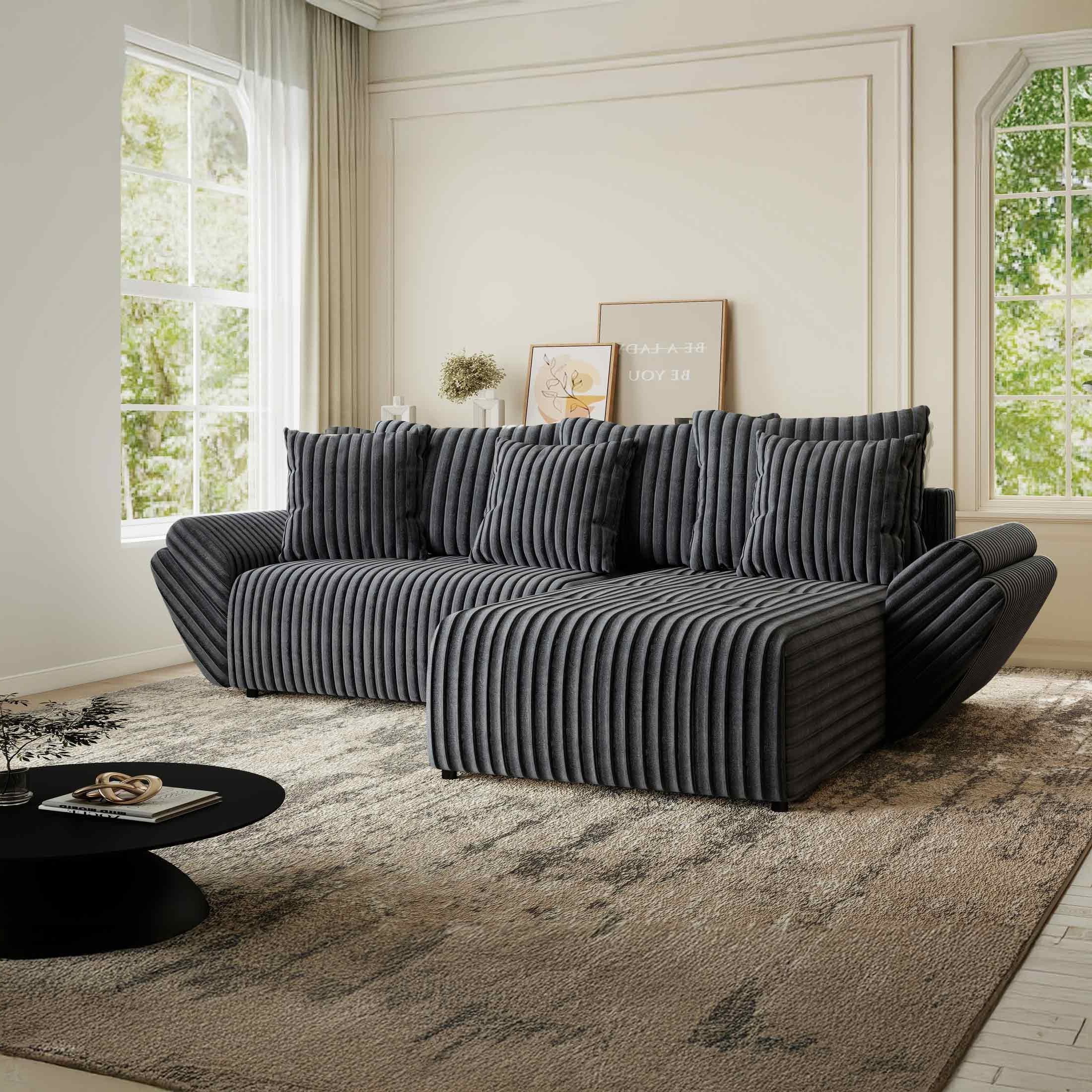 Colțar extensibil dumonde cu ladă de depozitare si sezut confortabil din spuma HR, Berlin Ambience Gri 280x185 cm II