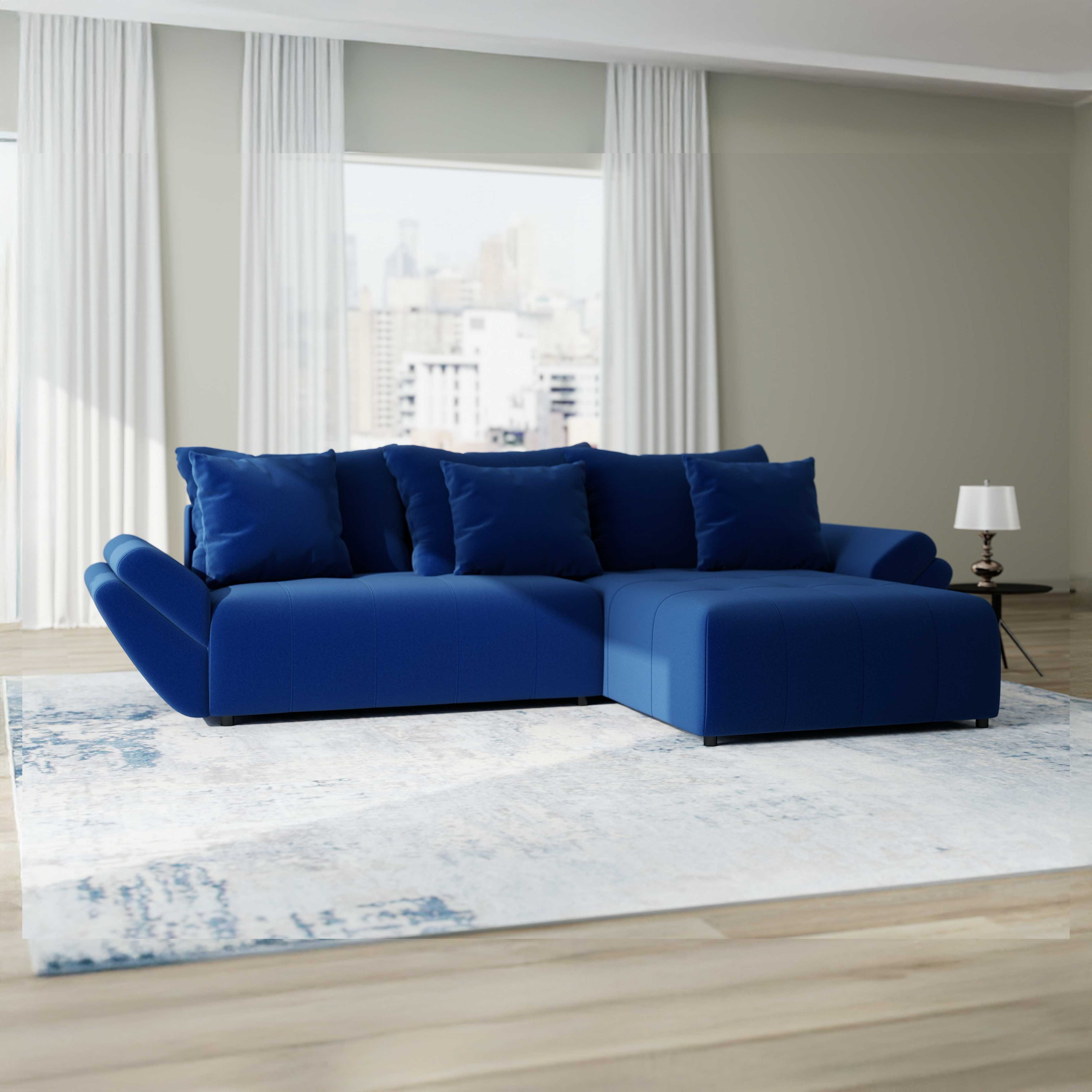 Colțar extensibil dumonde cu ladă de depozitare si sezut confortabil din spuma HR, Berlin Royal Albastru Navy 280x185 cm II