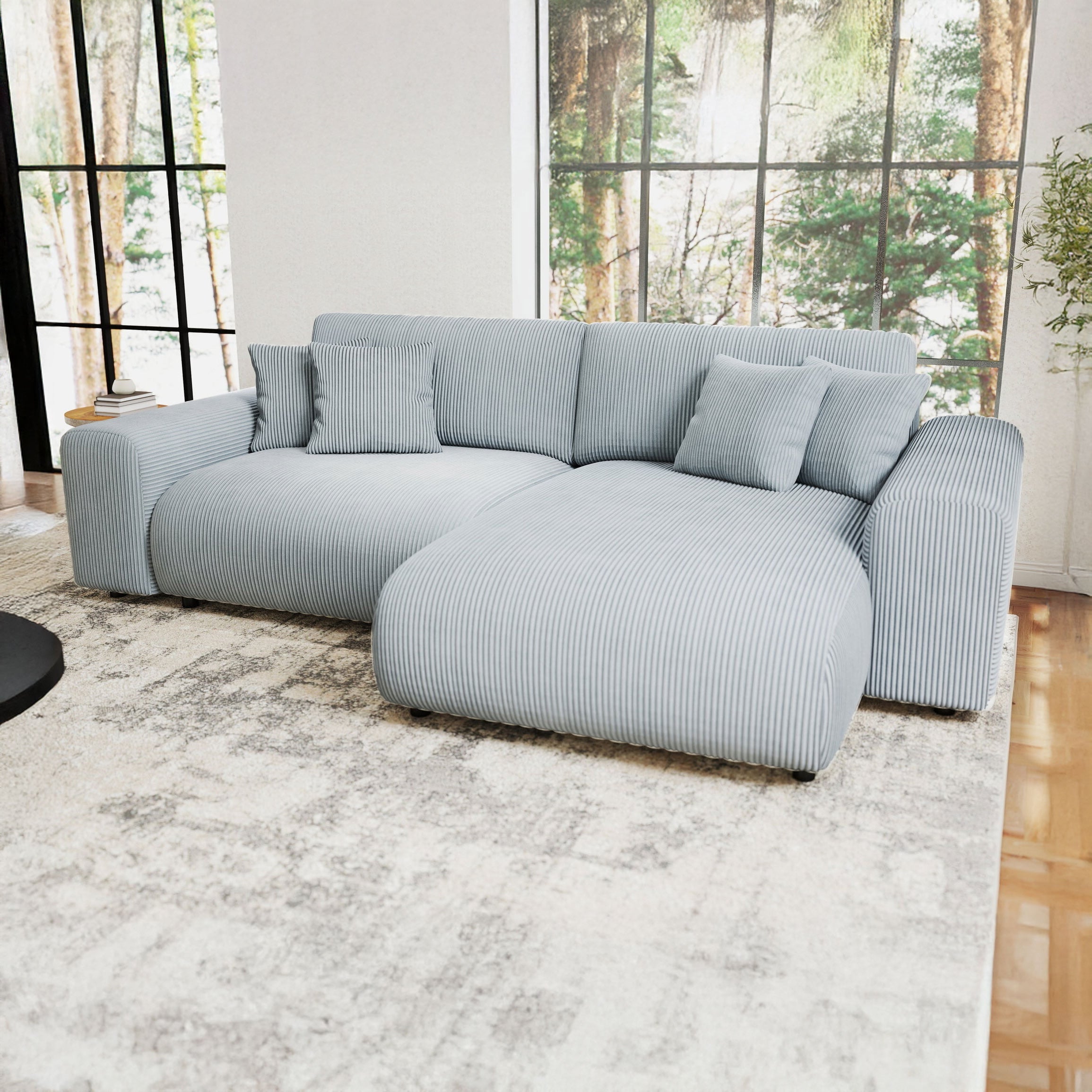 Colțar extensibil dumonde cu ladă de depozitare si sezut confortabil din spuma HR, Sarina Zoom Gri Mint 255x168 cm II