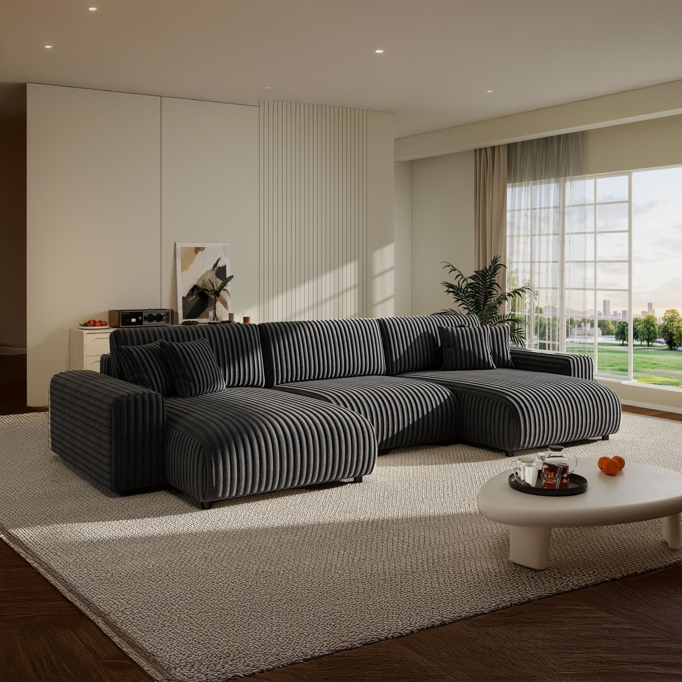 Colțar extensibil dumonde cu ladă de depozitare si sezut confortabil din spuma HR, Sarina U Ambience Gri 350x168 cm