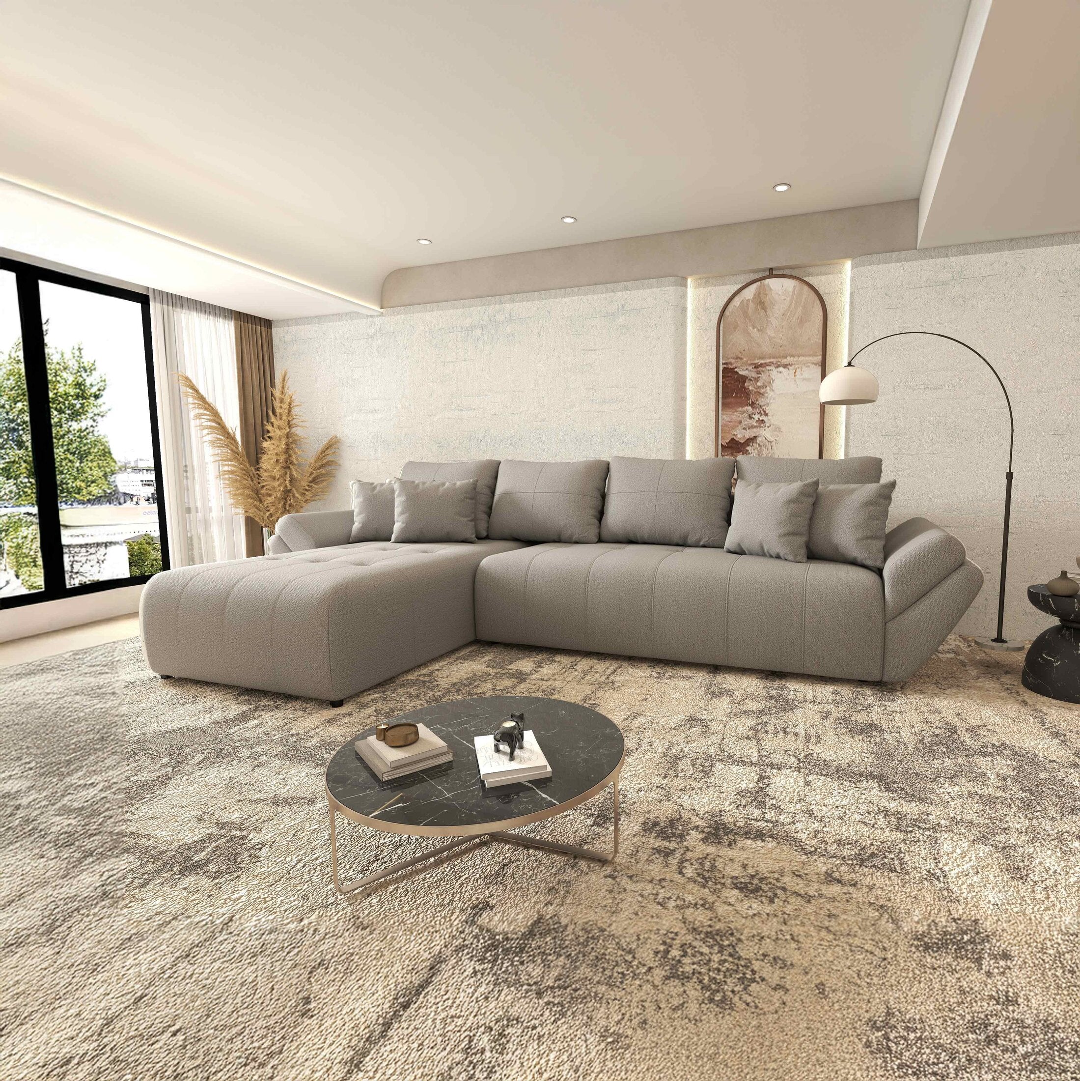 Colțar extensibil dumonde cu ladă de depozitare si sezut confortabil din spuma HR, Berlin XL Enjoy Grey 350x185 cm