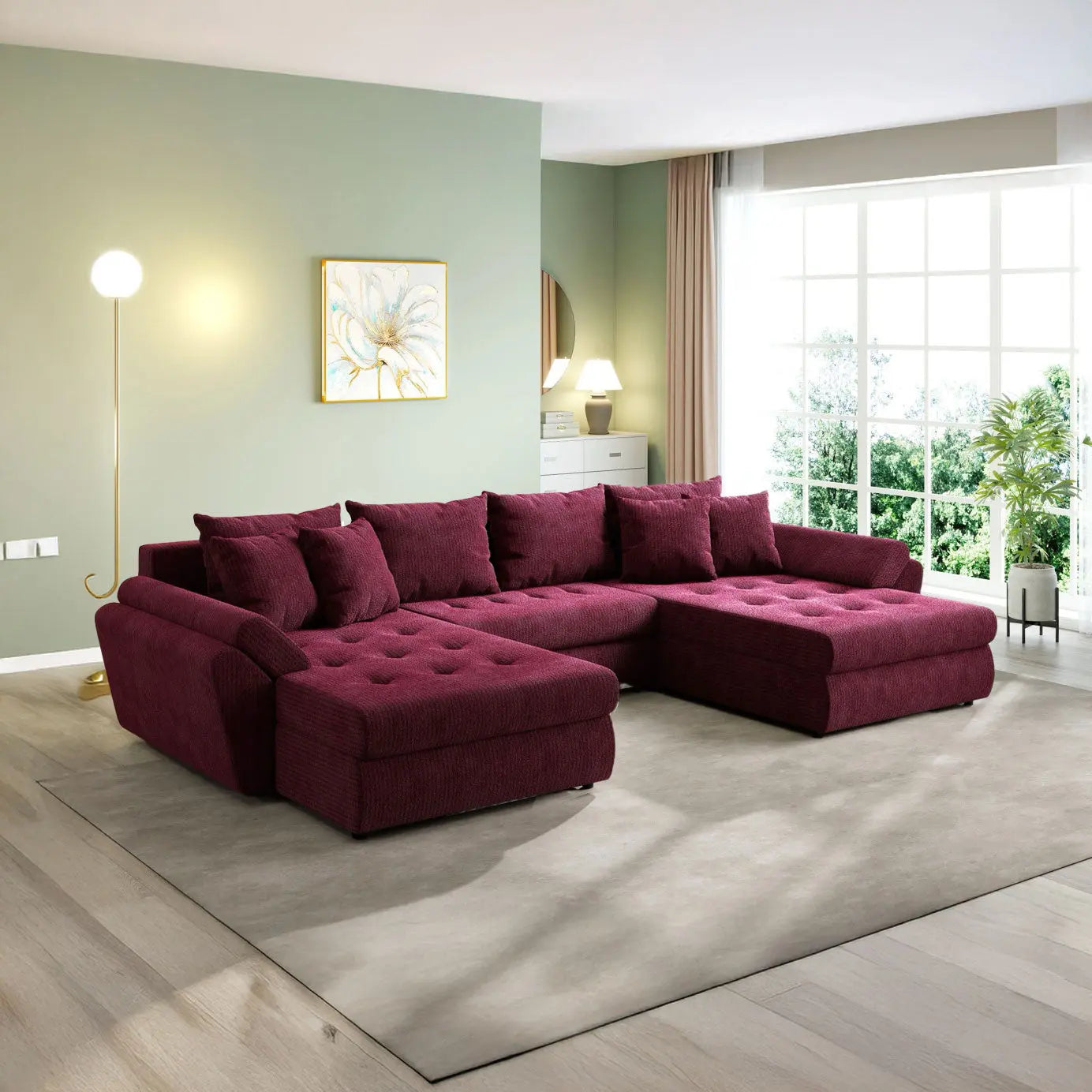 Colțar extensibil dumonde cu ladă de depozitare si sezut confortabil din spuma HR, Loana U Zoom Red 355x185 cm Fabrica