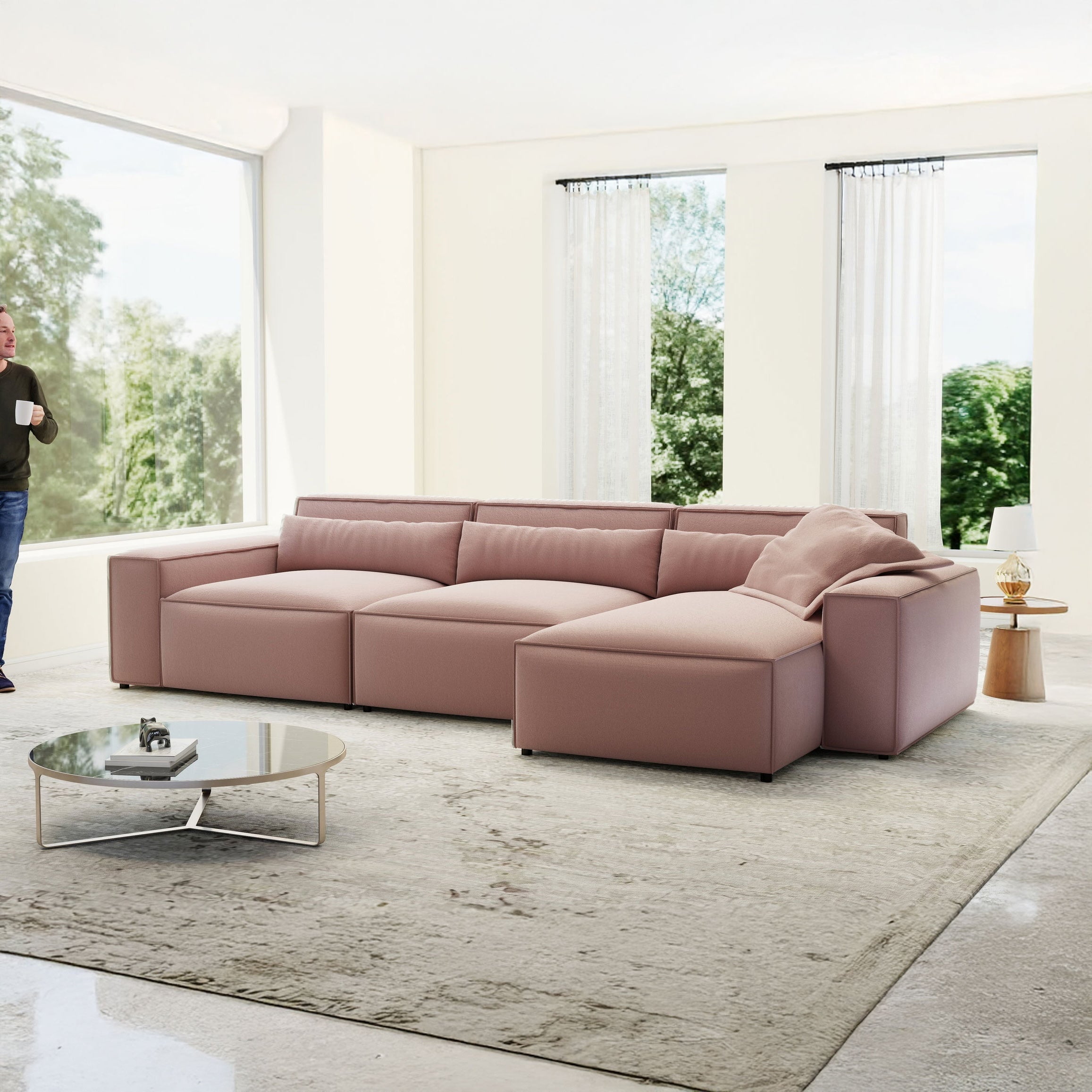 Colțar dumonde cu sezut confortabil din spuma HR, Marvelo XL Royal Roz 366x175 cm II