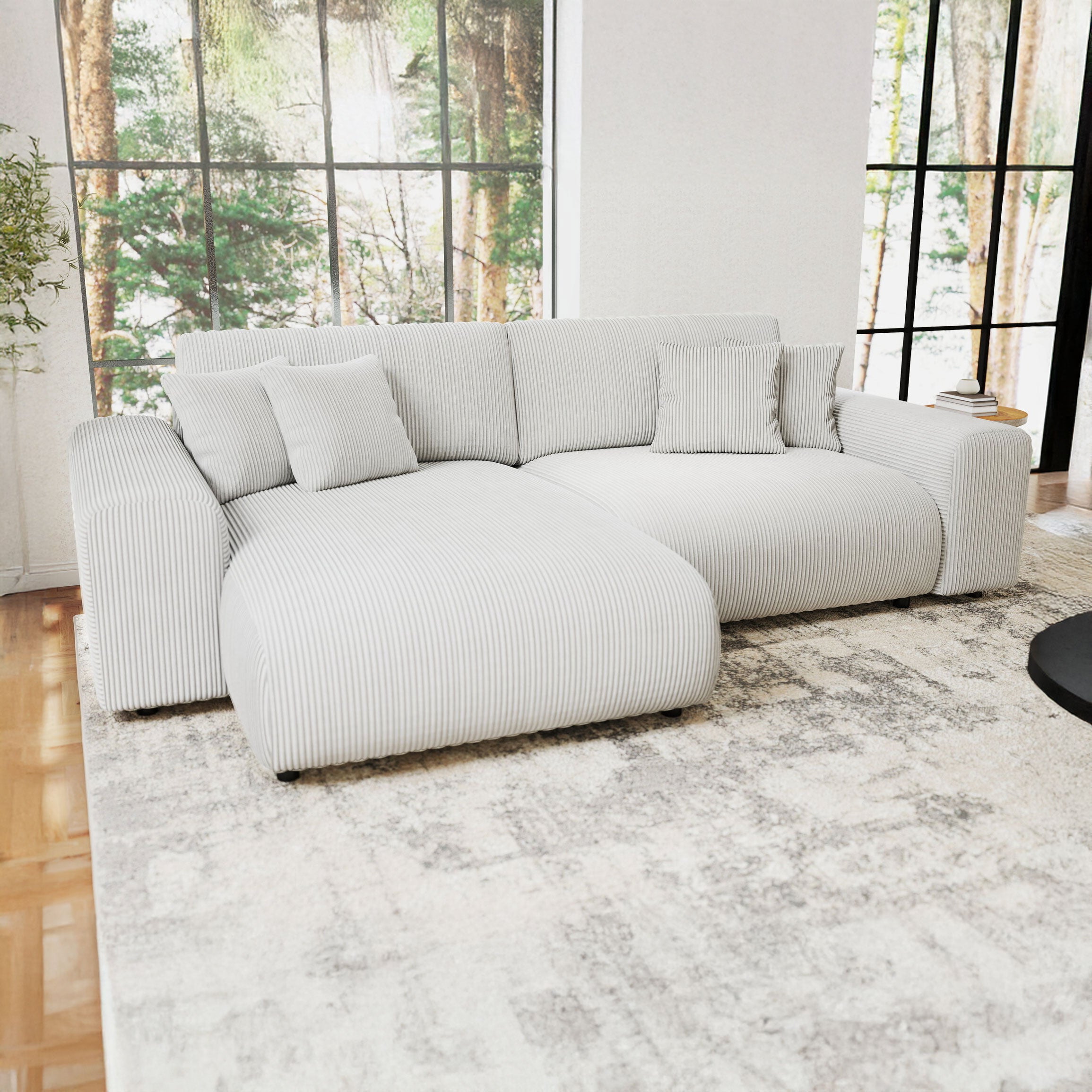 Colțar extensibil dumonde cu ladă de depozitare si sezut confortabil din spuma HR, Sarina Zoom Gri 255x168 cm