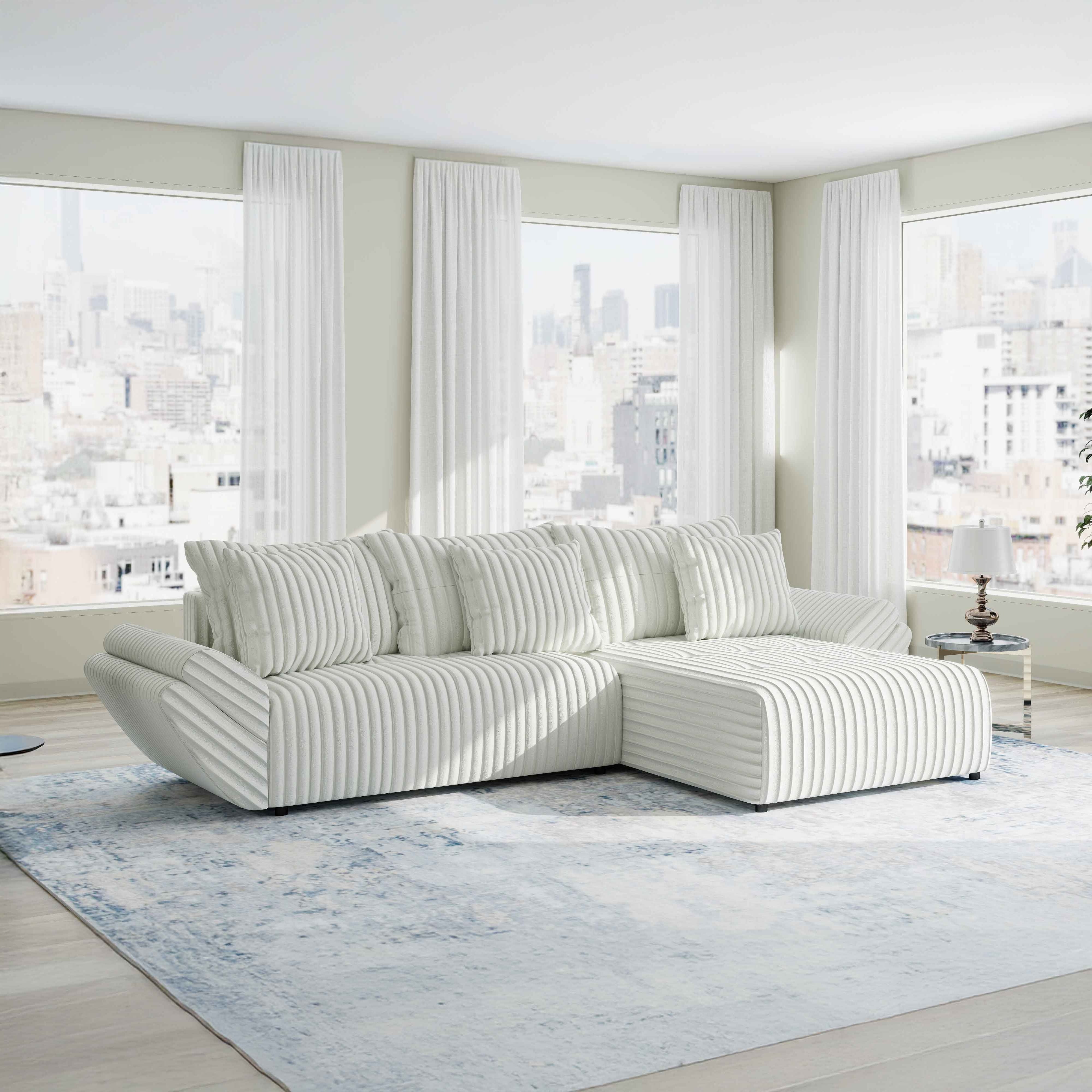 Colțar extensibil dumonde cu ladă de depozitare si sezut confortabil din spuma HR, Berlin Ambience Alb 280x185 cm II