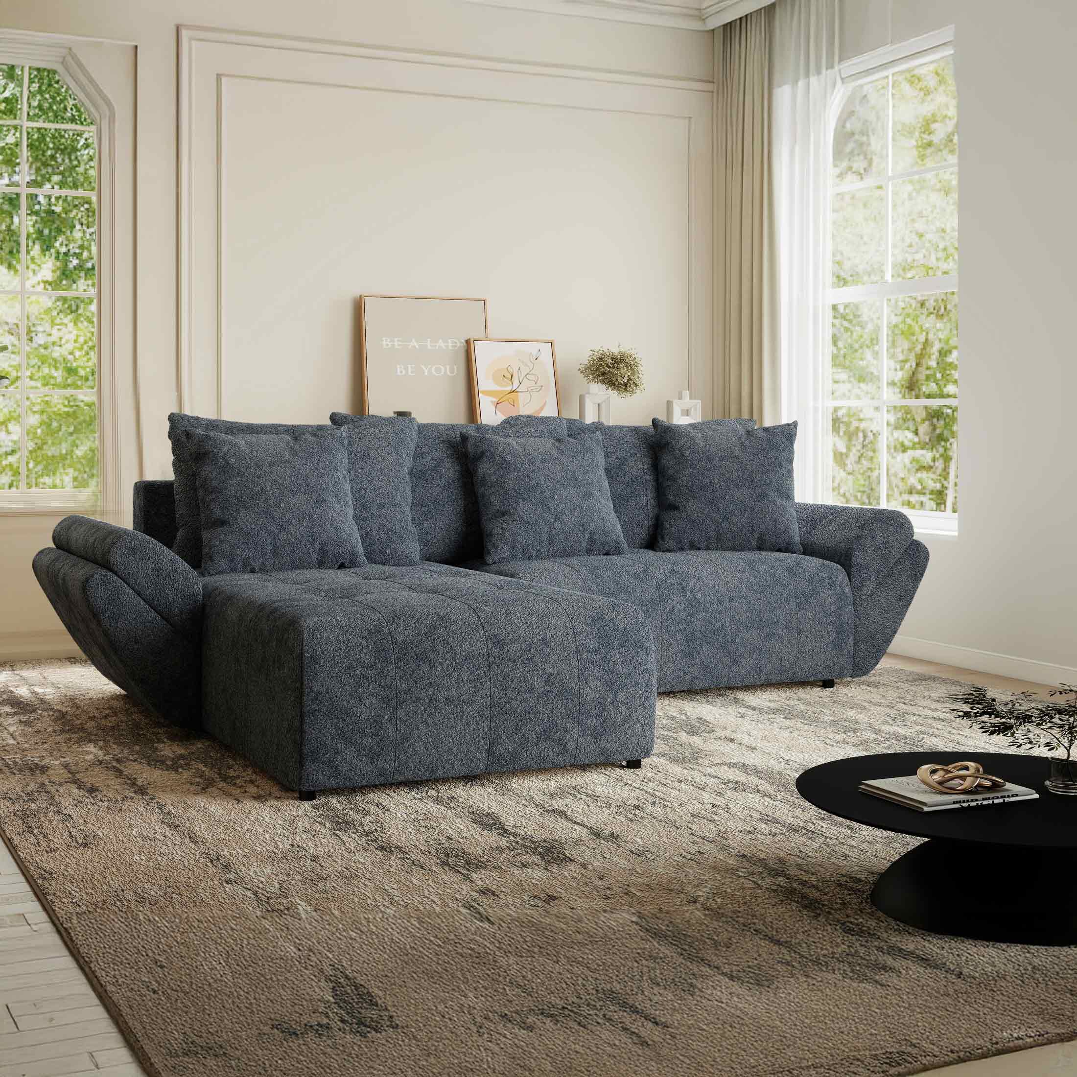 Colțar extensibil dumonde cu ladă de depozitare si sezut confortabil din spuma HR, Berlin Euphoria Gri Grafit 280x185 cm