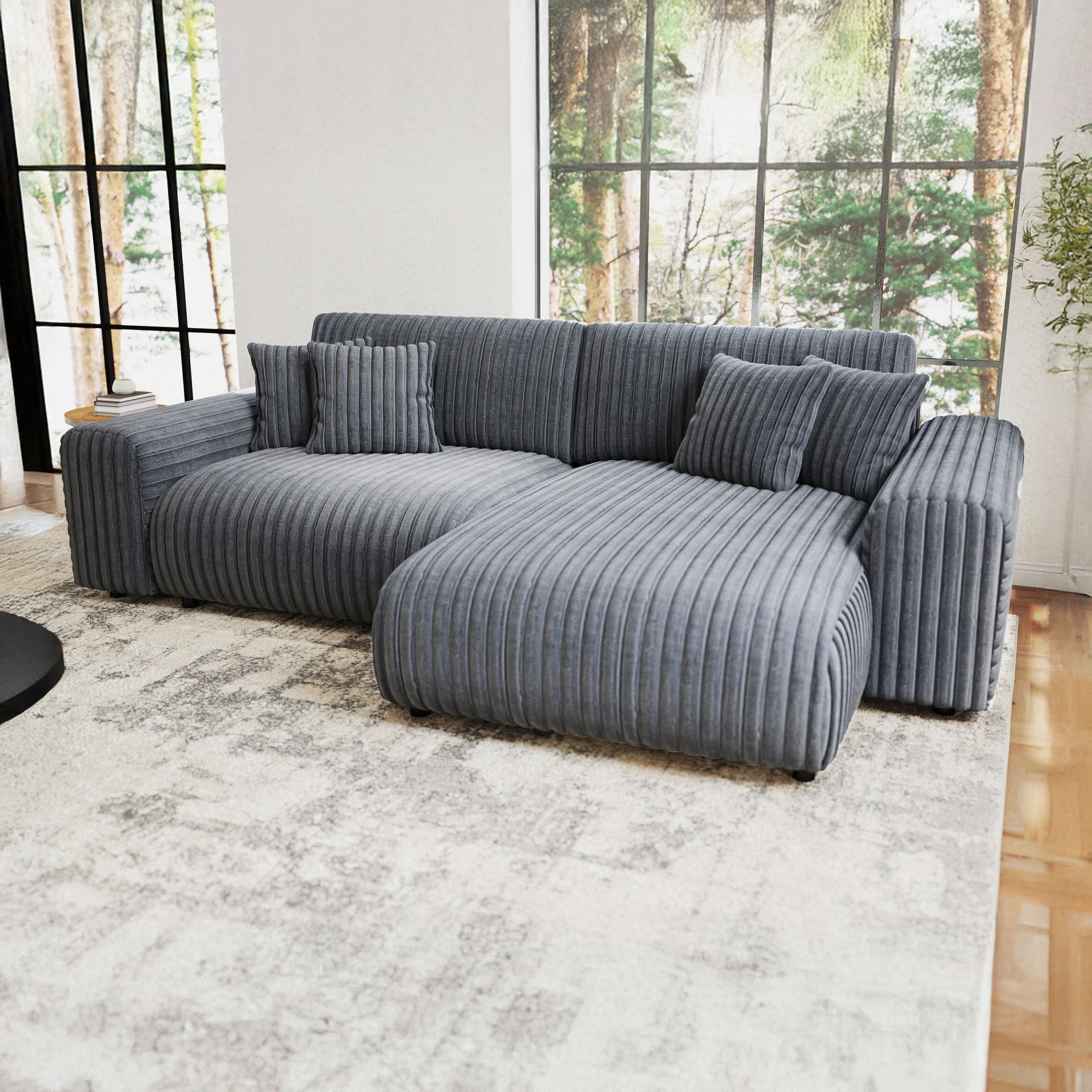 Colțar extensibil dumonde cu ladă de depozitare si sezut confortabil din spuma HR, Sarina Ambience Gri 255x168 cm II