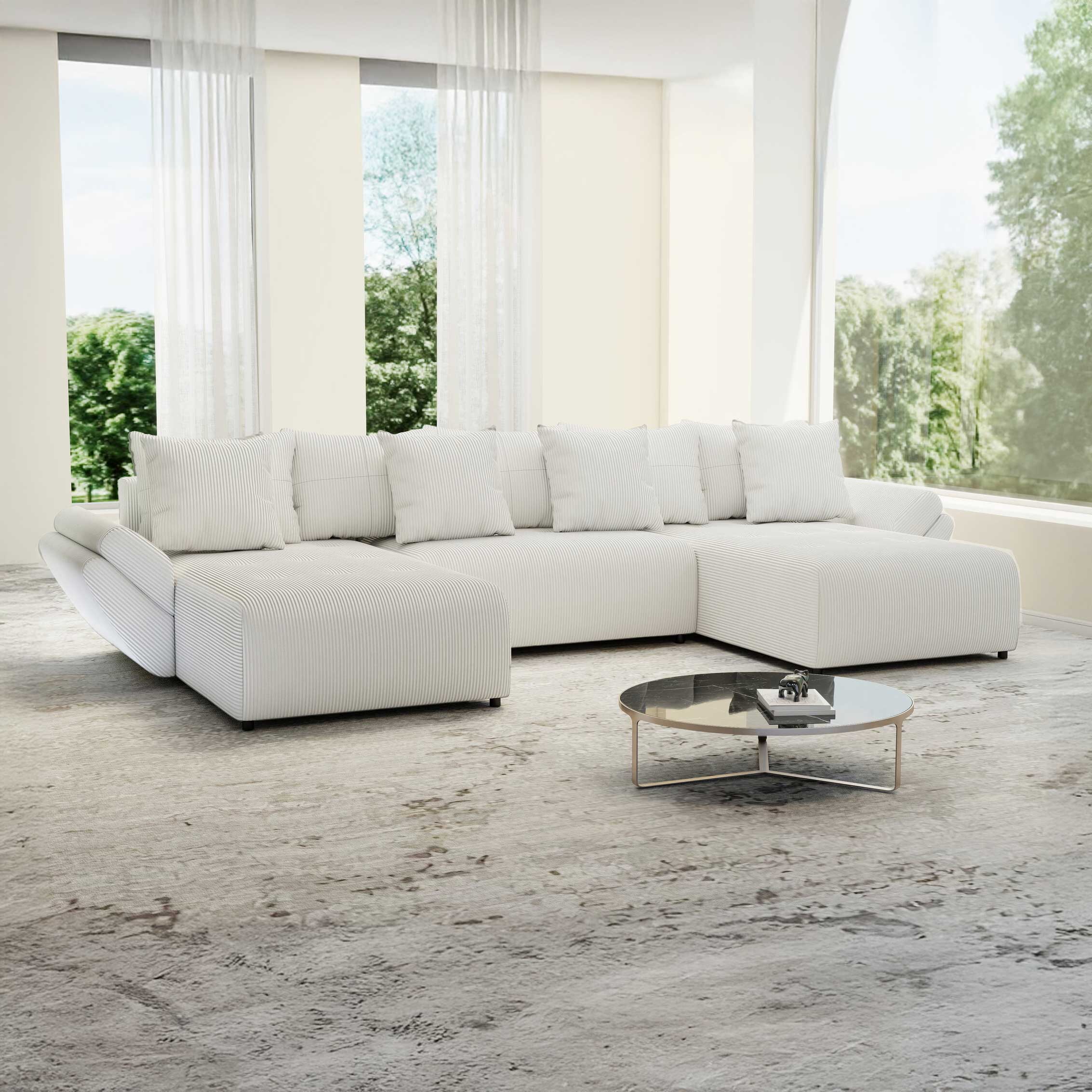 Colțar extensibil dumonde cu ladă de depozitare si sezut confortabil din spuma HR, Berlin U Zoom Grey 380x180 cm