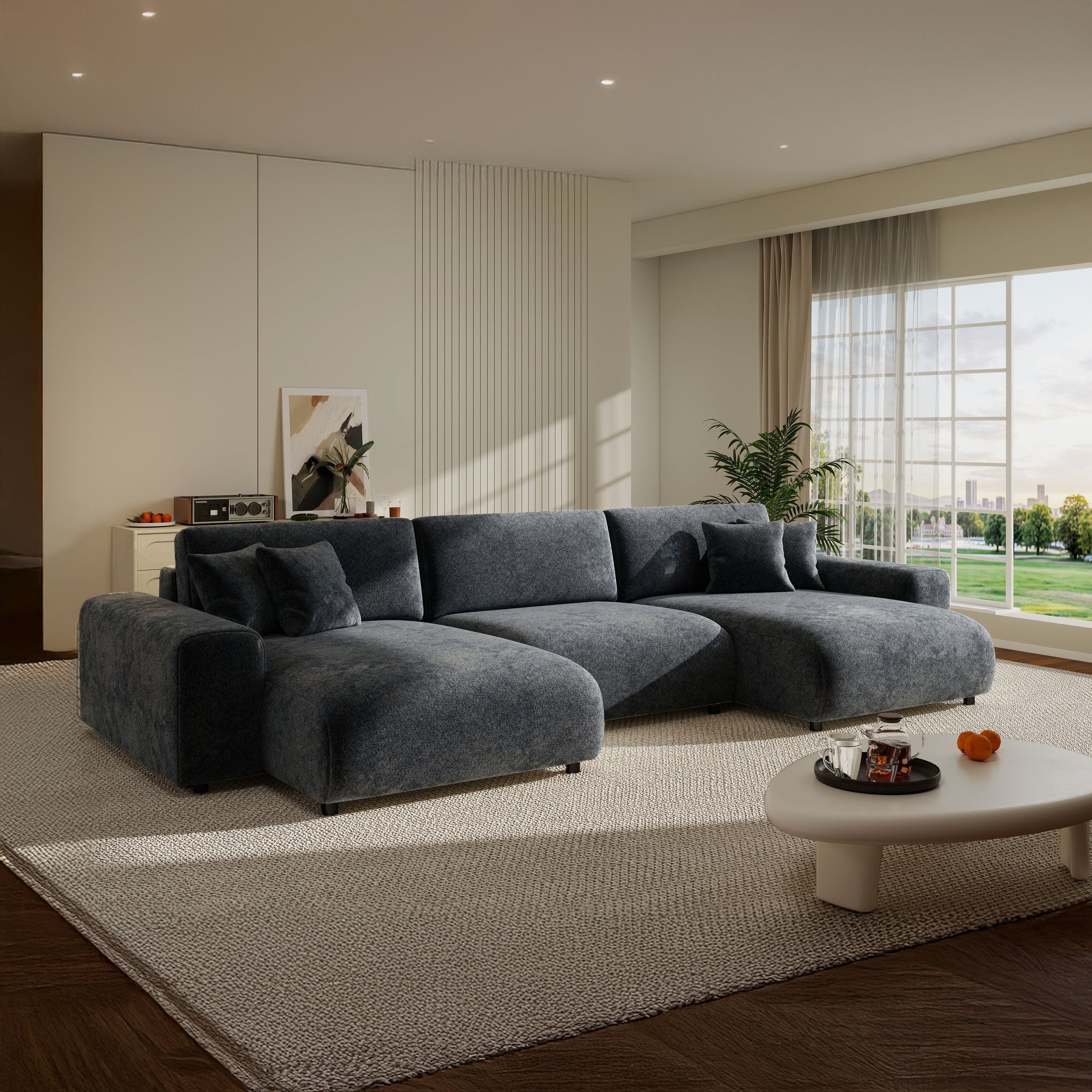 Colțar extensibil dumonde cu ladă de depozitare si sezut confortabil din spuma HR, Sarina U Euphoria Gri Grafit 350x168 cm