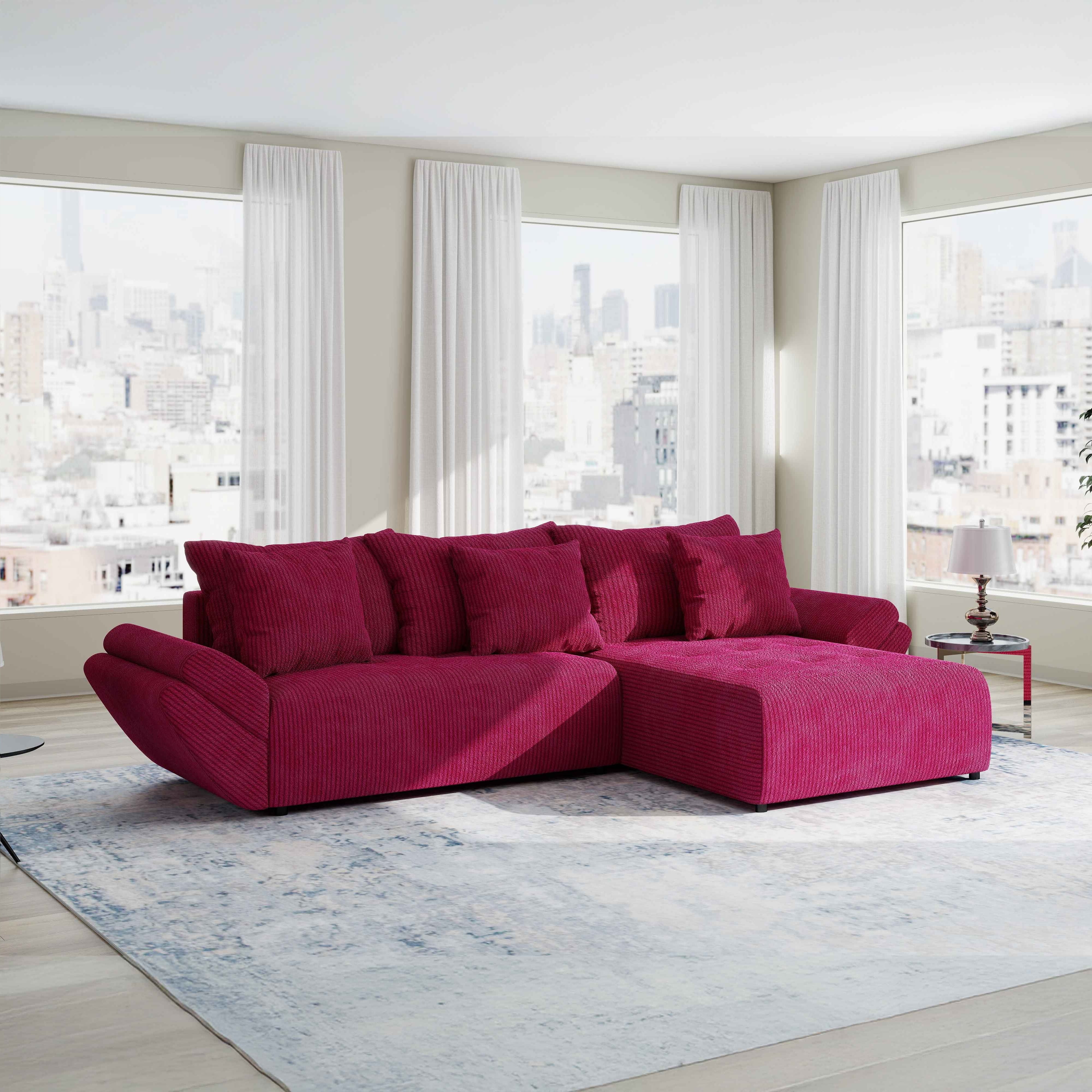 Colțar extensibil dumonde cu ladă de depozitare si sezut confortabil din spuma HR, Berlin Zoom Rosu 280x185 cm II