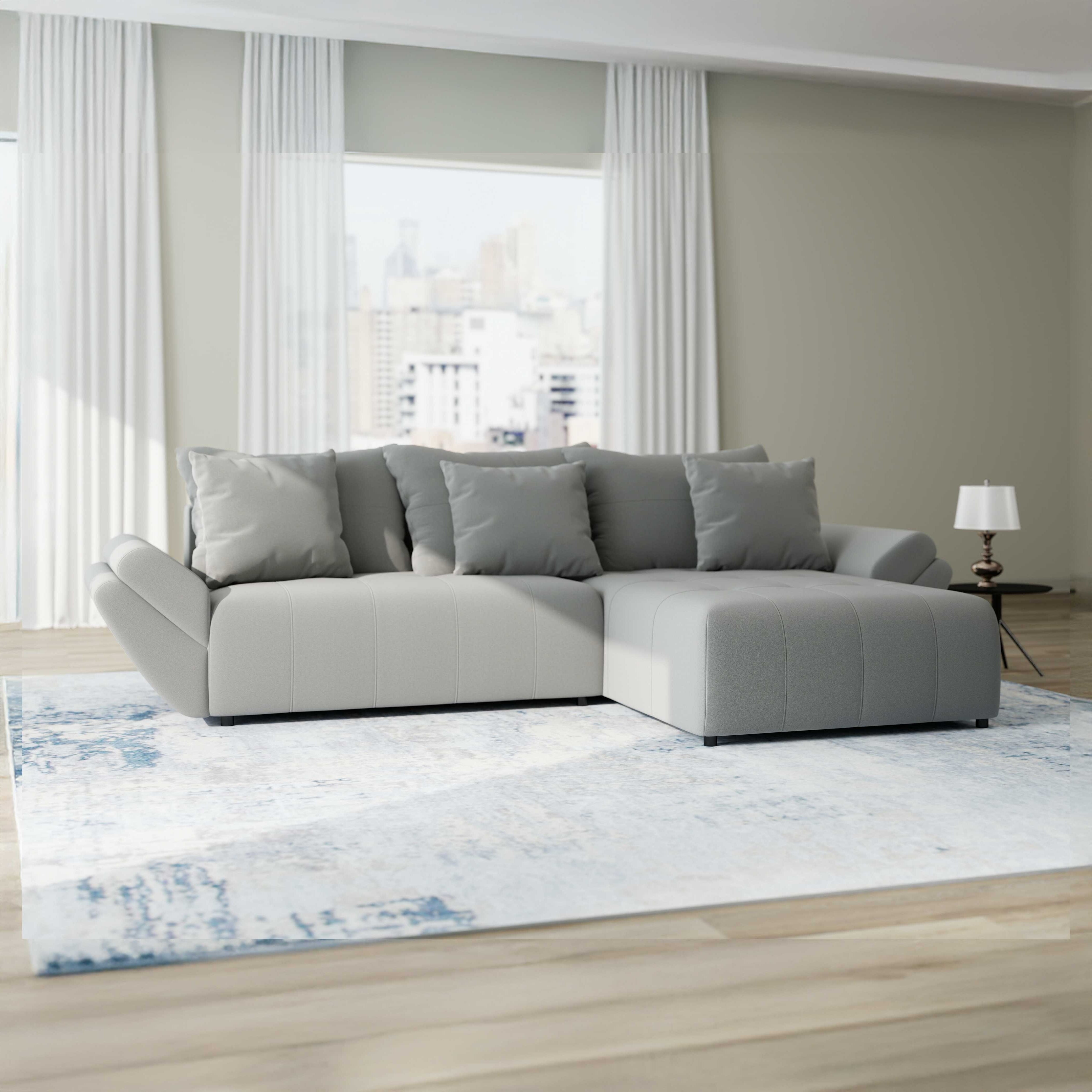 Colțar extensibil dumonde cu ladă de depozitare si sezut confortabil din spuma HR, Berlin Royal Gri 280x185 cm II