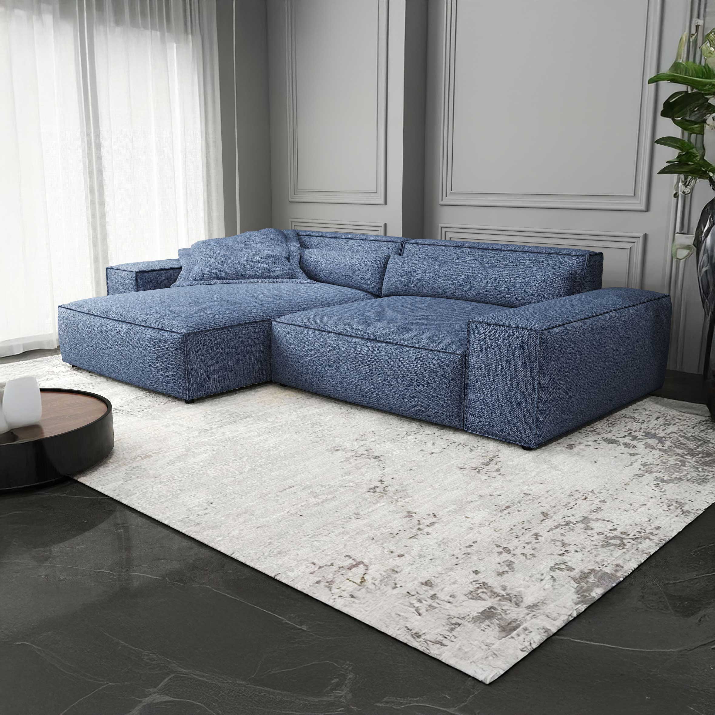 Colțar dumonde cu șezut confortabil din spumă HR, Marvelo Enjoy Albastru 264x175 cm