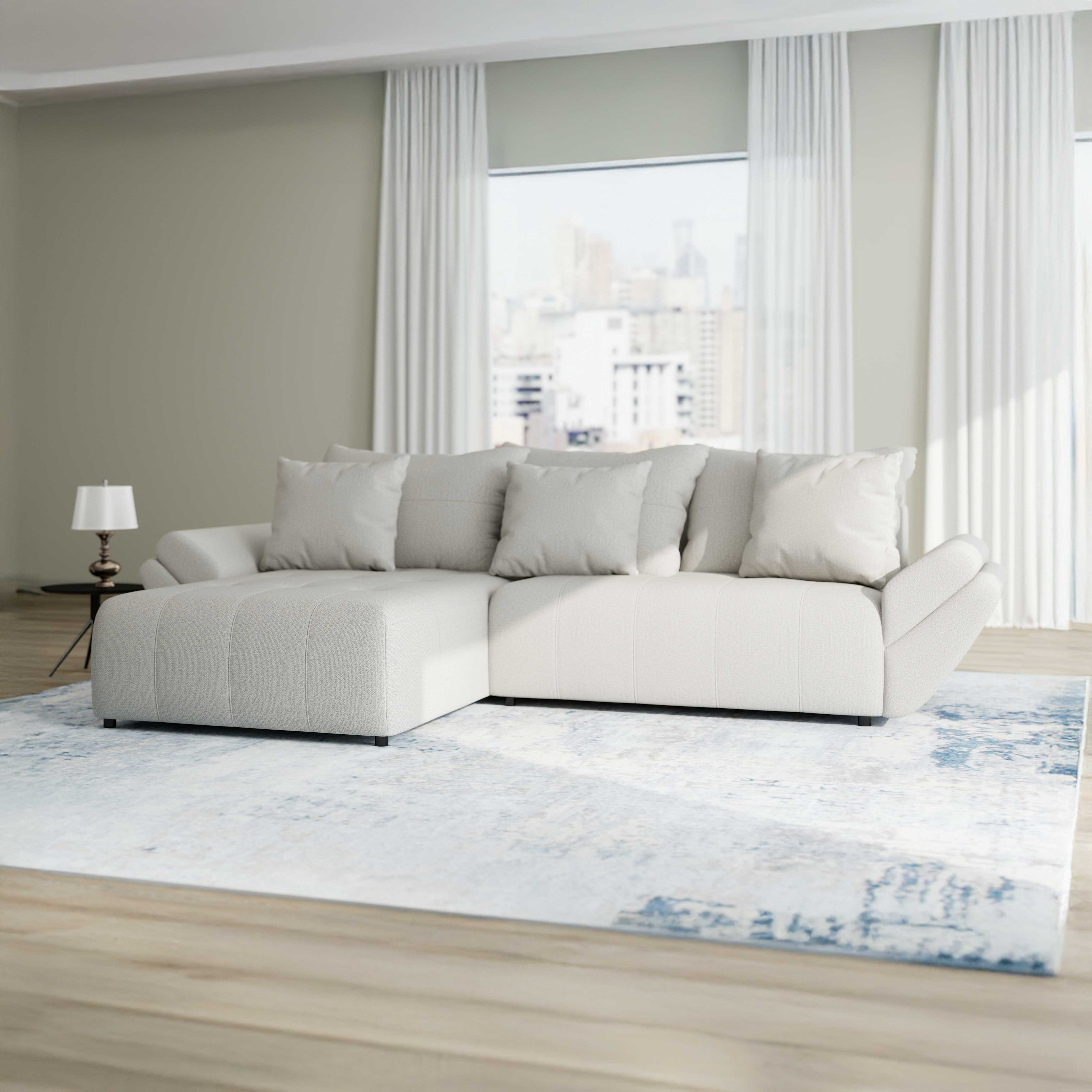 Colțar extensibil dumonde cu ladă de depozitare si sezut confortabil din spuma HR, Berlin Enjoy Bej 280x185 cm