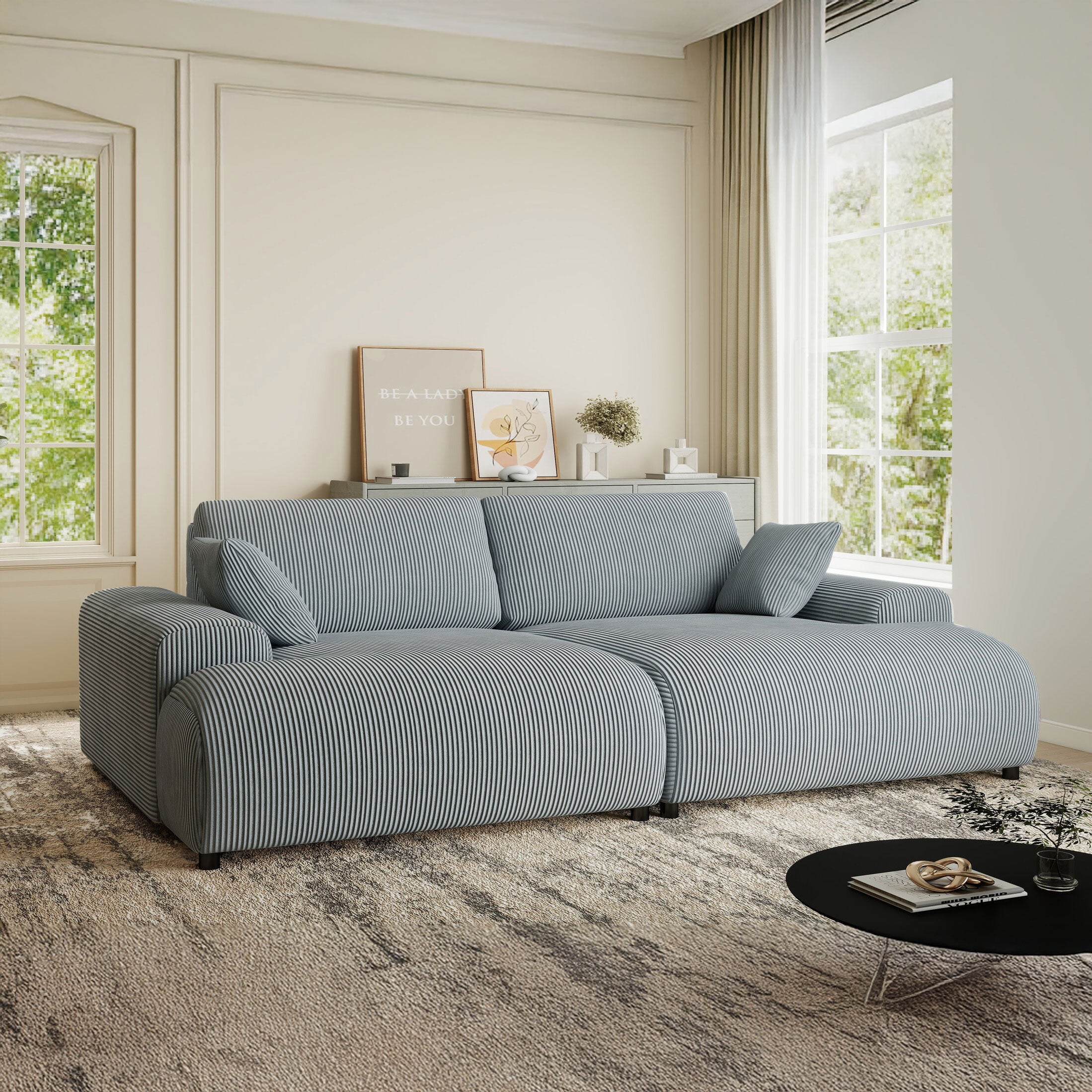 Canapea dumonde cu sezut confortabil din spuma HR, Hudson Zoom Gri Mint 237x144 cm