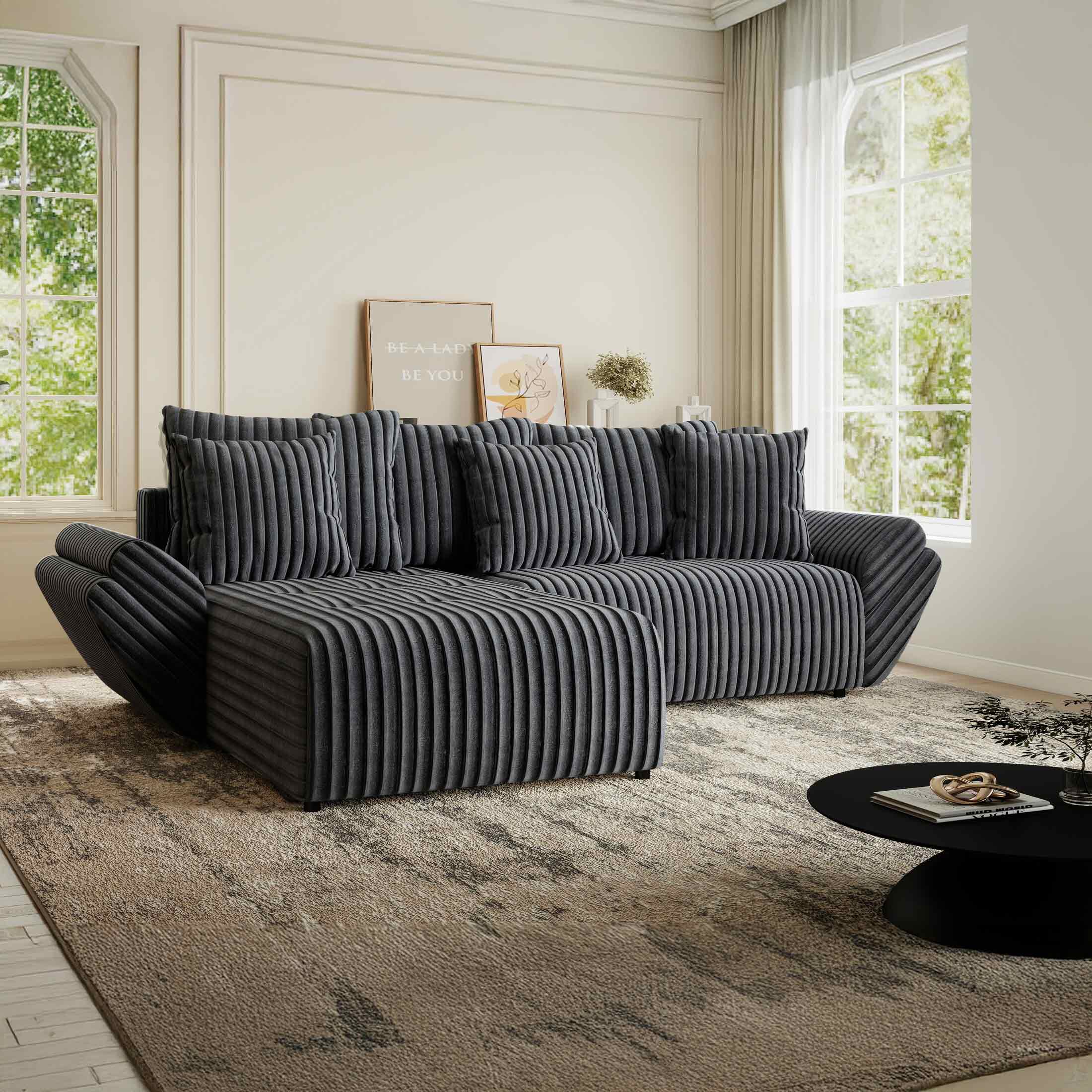 Colțar extensibil dumonde cu ladă de depozitare si sezut confortabil din spuma HR, Berlin Ambience Gri 280x185 cm