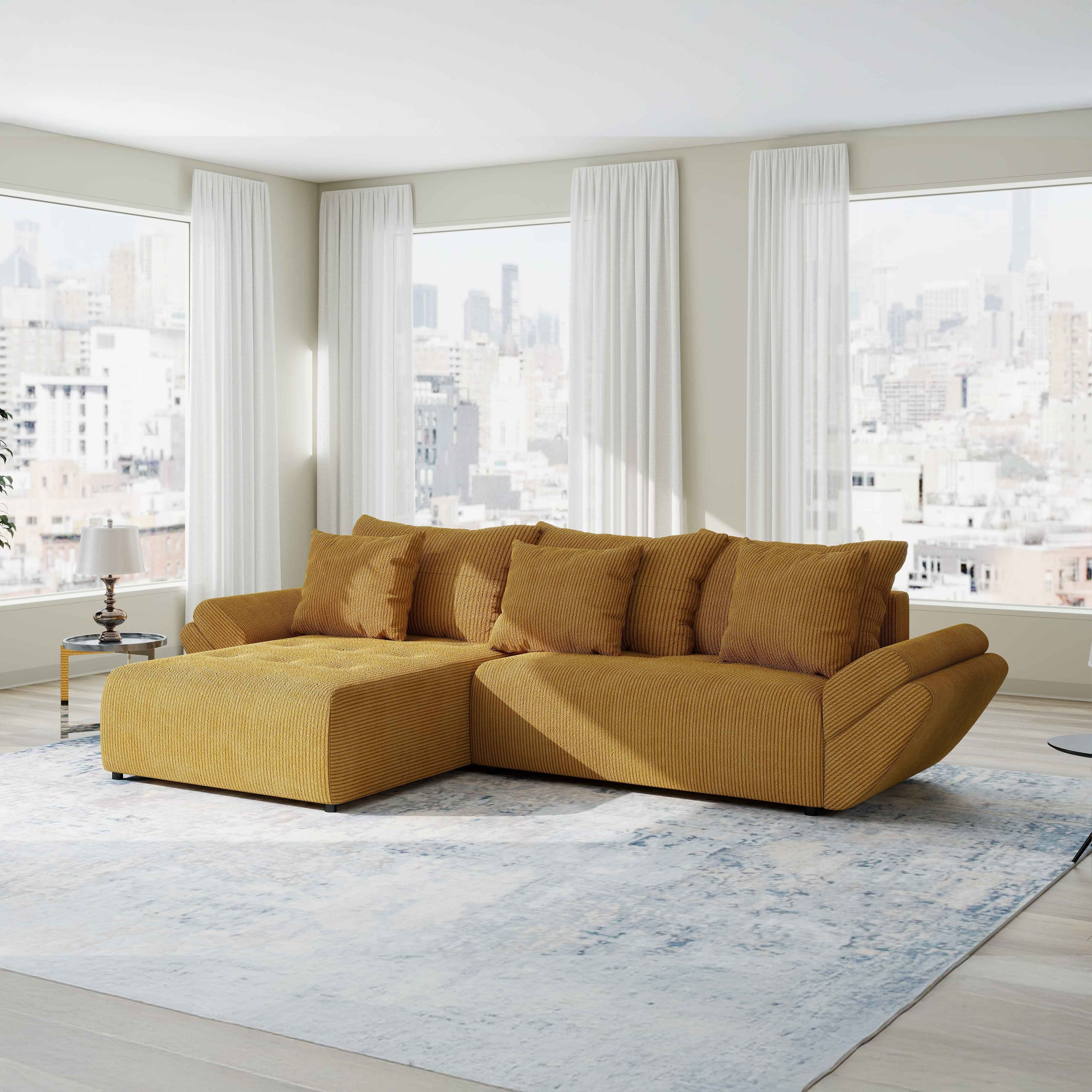 Colțar extensibil dumonde cu ladă de depozitare si sezut confortabil din spuma HR, Berlin Zoom Mustrar 280x185 cm