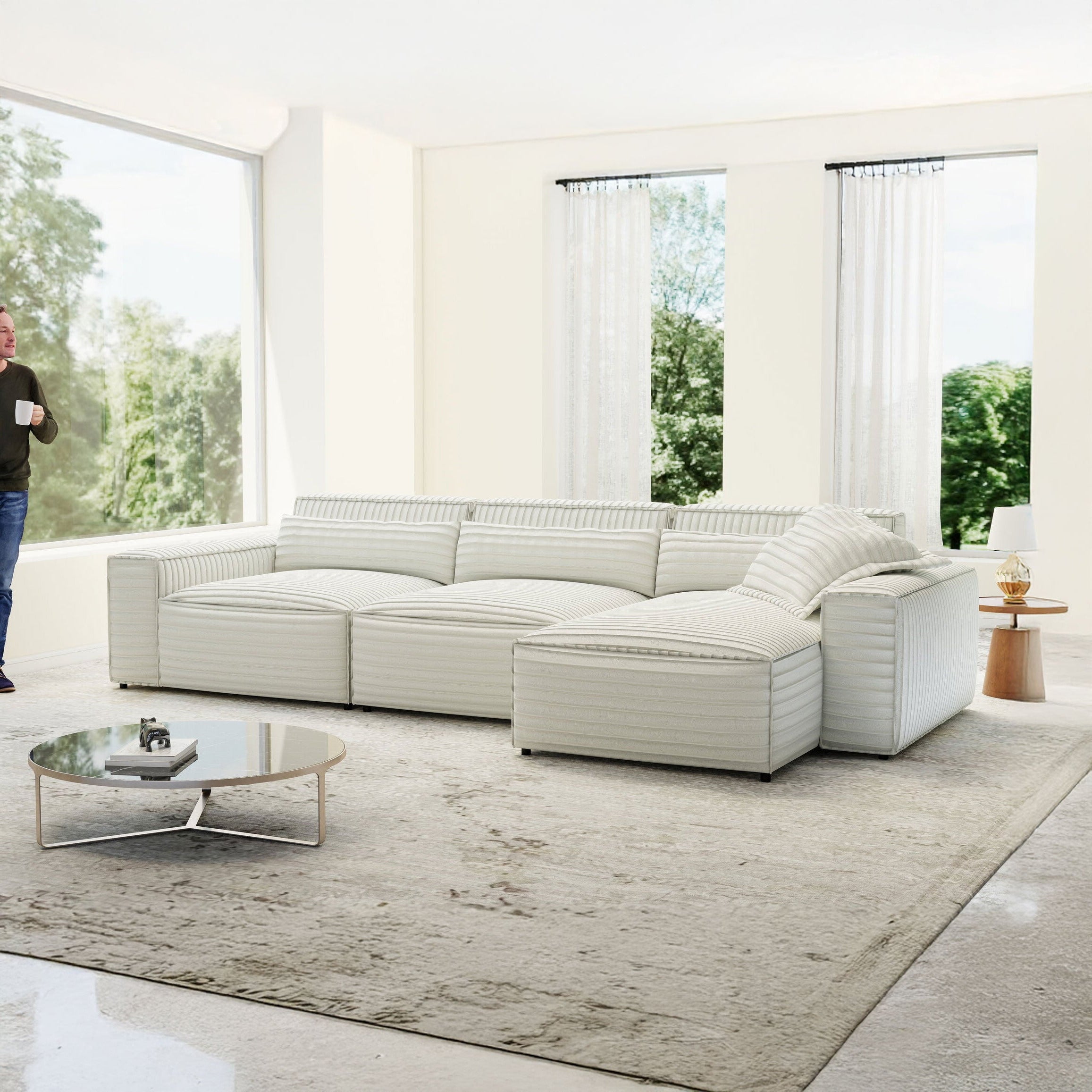 Colțar dumonde cu sezut confortabil din spuma HR, Marvelo XL Ambience Alb 366x175 cm II