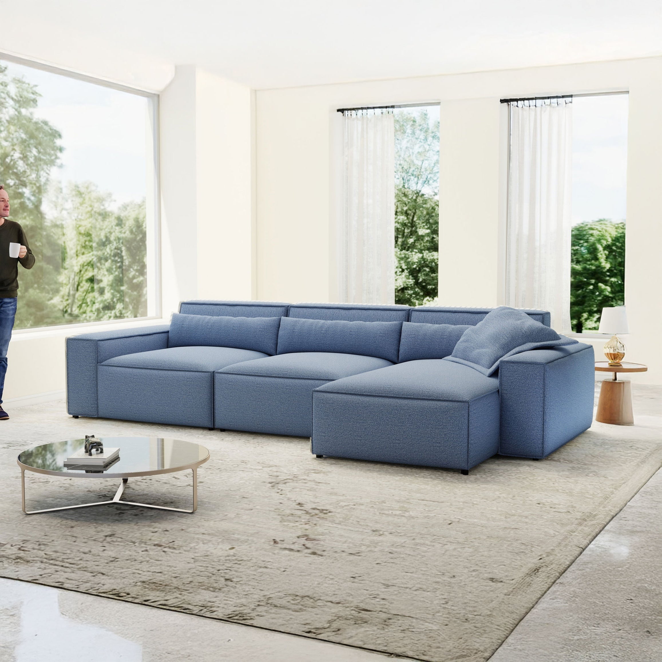 Colțar dumonde cu sezut confortabil din spuma HR, Marvelo XL Enjoy Albastru 366x175 cm II