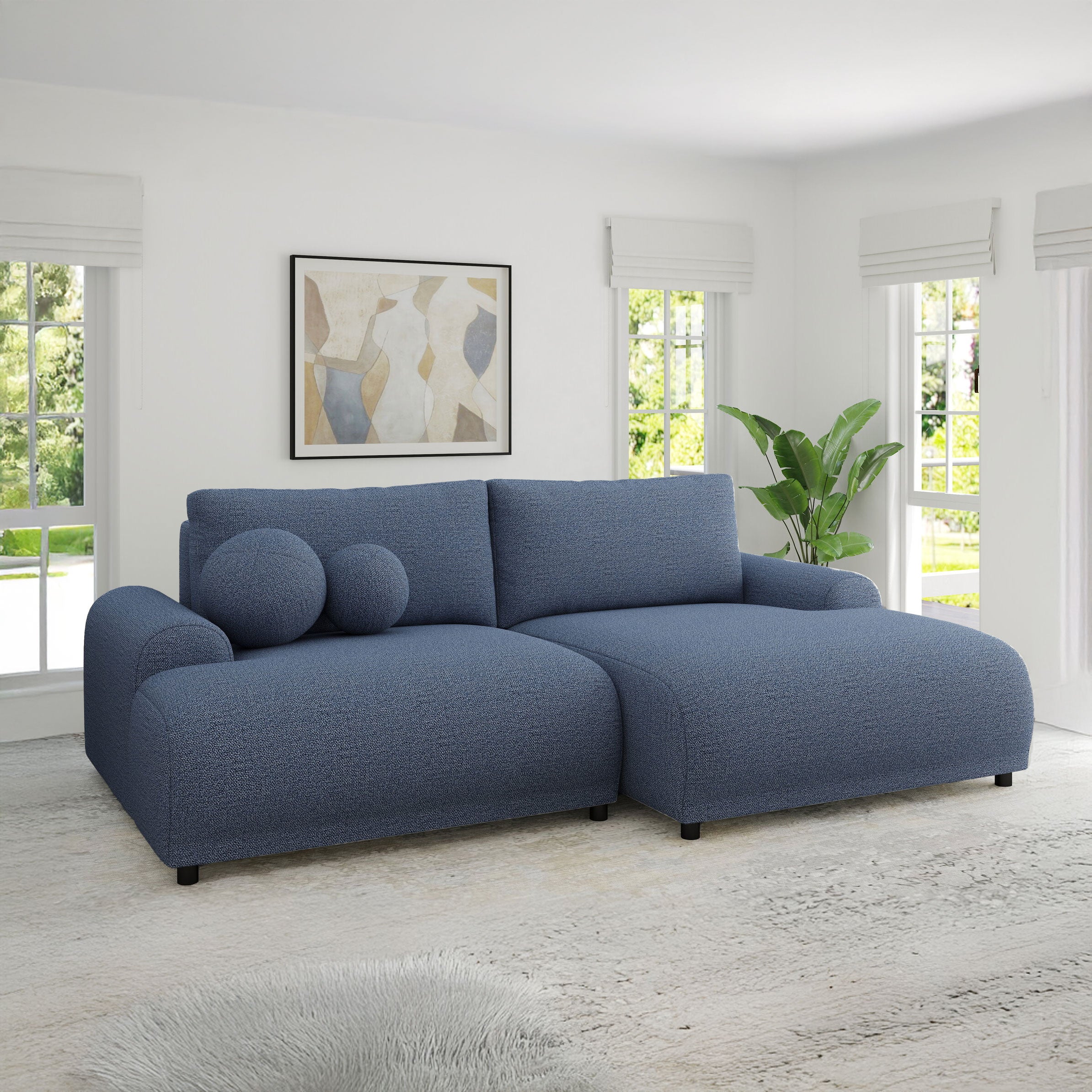 Colțar extensibil dumonde cu ladă de depozitare și șezut confortabil din spumă HR, Carlo Enjoy Albastru 240x145 cm II