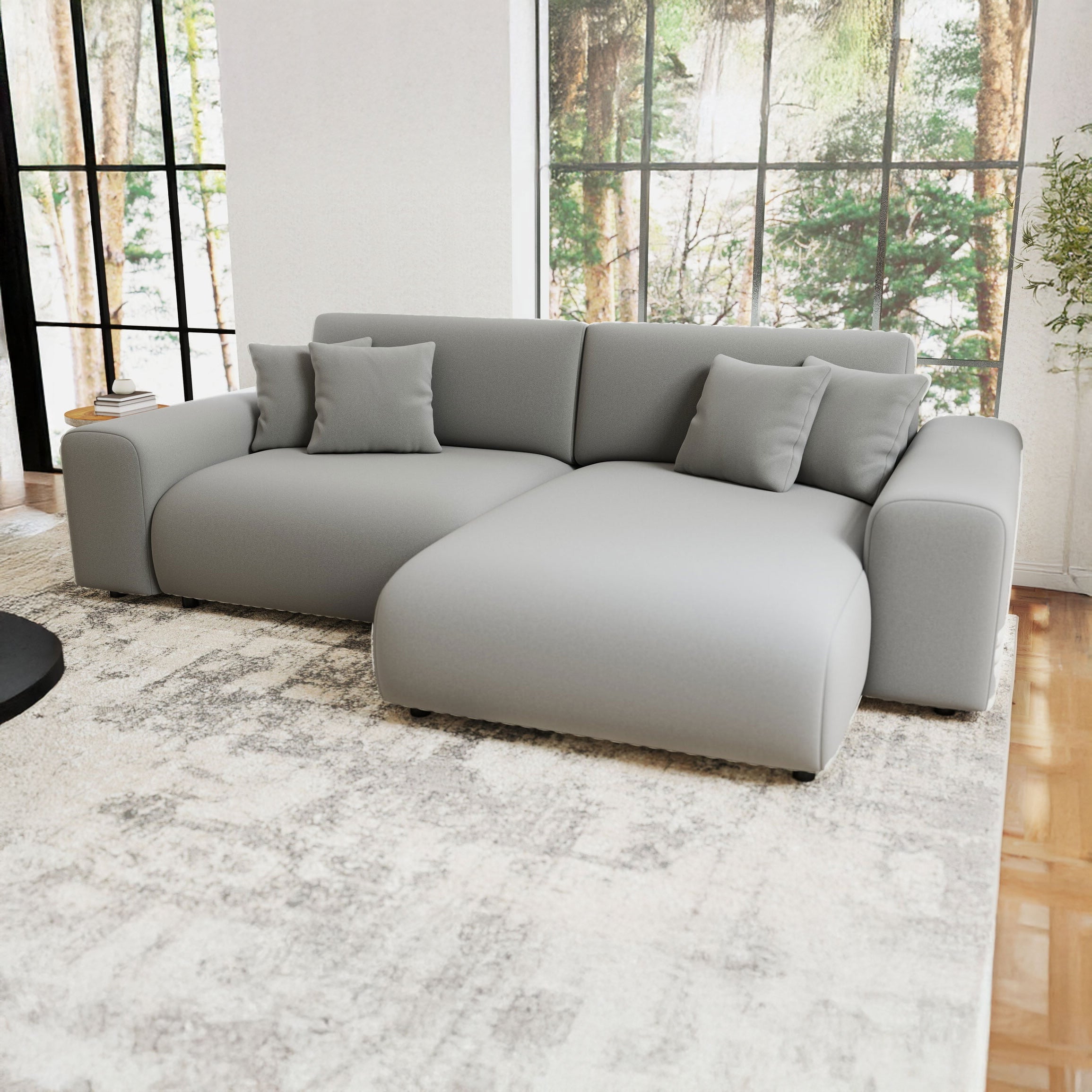 Colțar extensibil dumonde cu ladă de depozitare si sezut confortabil din spuma HR, Sarina Royal Gri 255x168 cm II